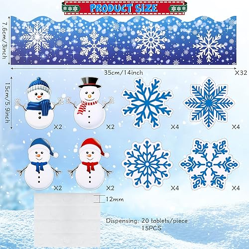 Miniatura 2 de Outus Juego de 71 bordes de tablón de anuncios de Navidad, incluye bordes festoneados de copo de nieve para tablón de anuncios, coloridos copos de