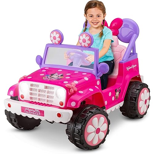 Kid Trax Disney's Minnie Mouse 6V Ride-On Toy, Flower Power 4x4 Battery Powered Outdoor Toy, Kids Ages 3-5 and Up to 60 lbs,Working Headlights, Sounds, Pink Minnie Mouse Ride On, Toddler, Girls, Boys