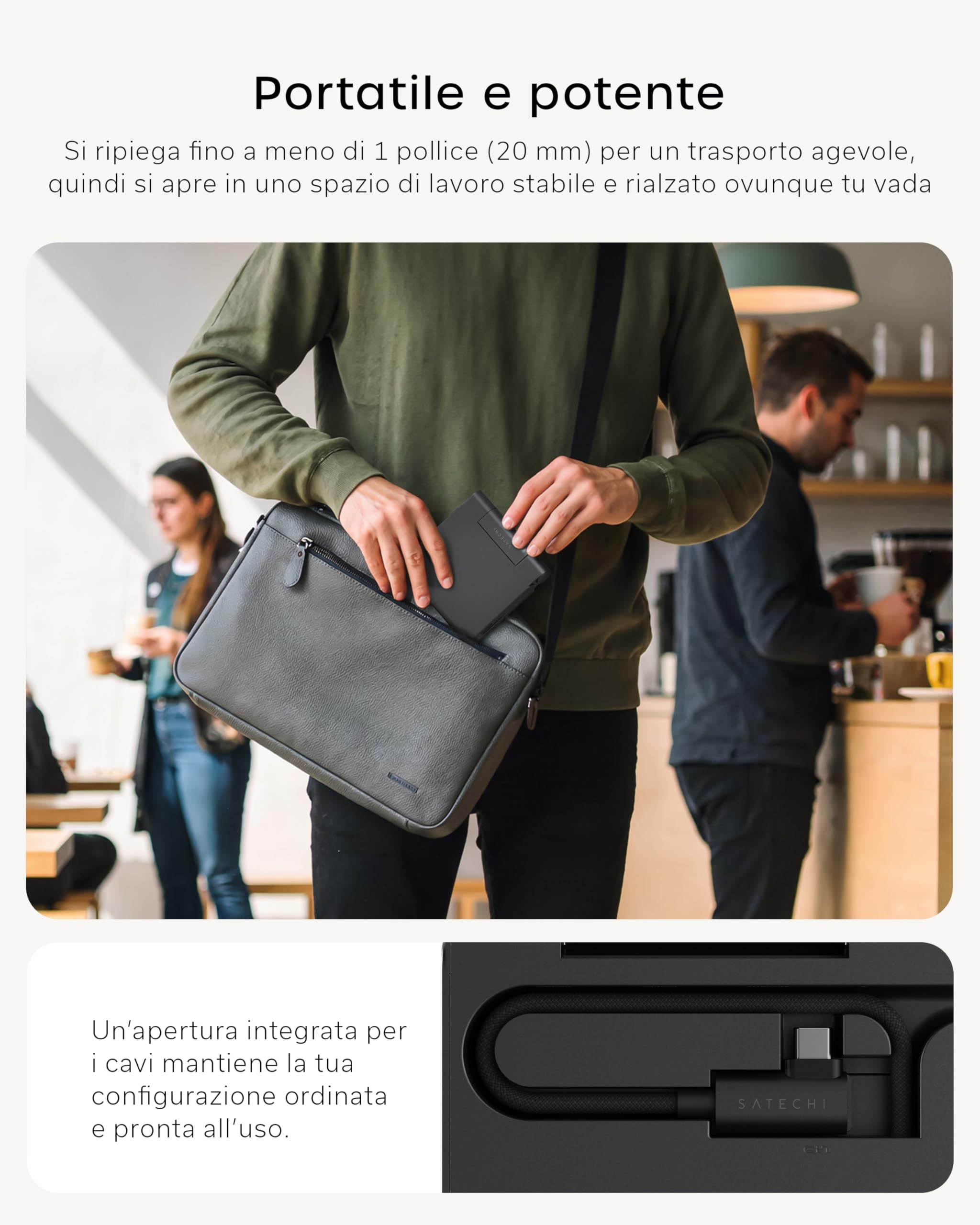 SATECHI OntheGo Hub USB C 7 in 1 e Supporto Pieghevole, HDMI 4K, Nero | HDMI 4K@60Hz, 100W, ricarica sicura, per tablet, laptop e smartphone fino a 13"