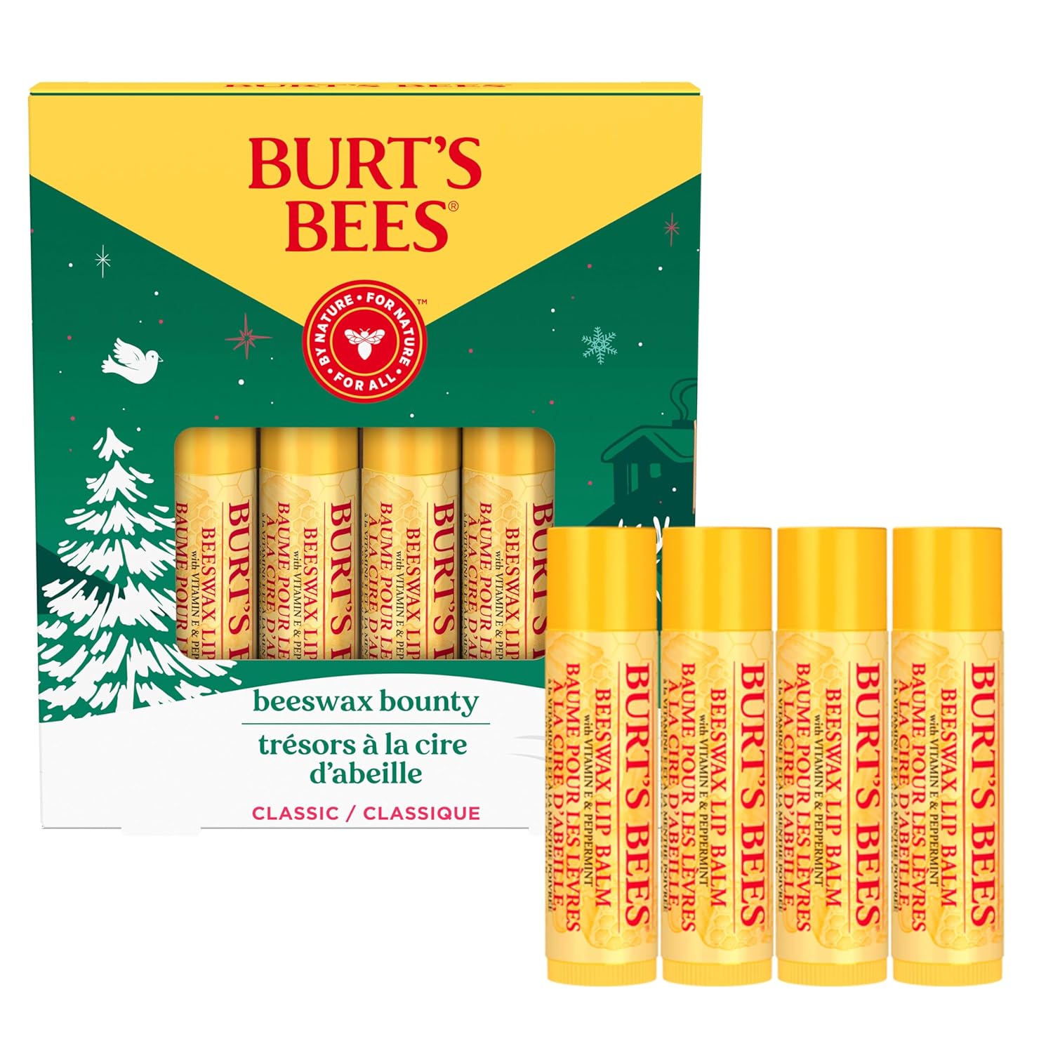 Burt's Bees Lip Balm, Beeswax Bounty, Classic, 4-Pack, 0.15 Oz