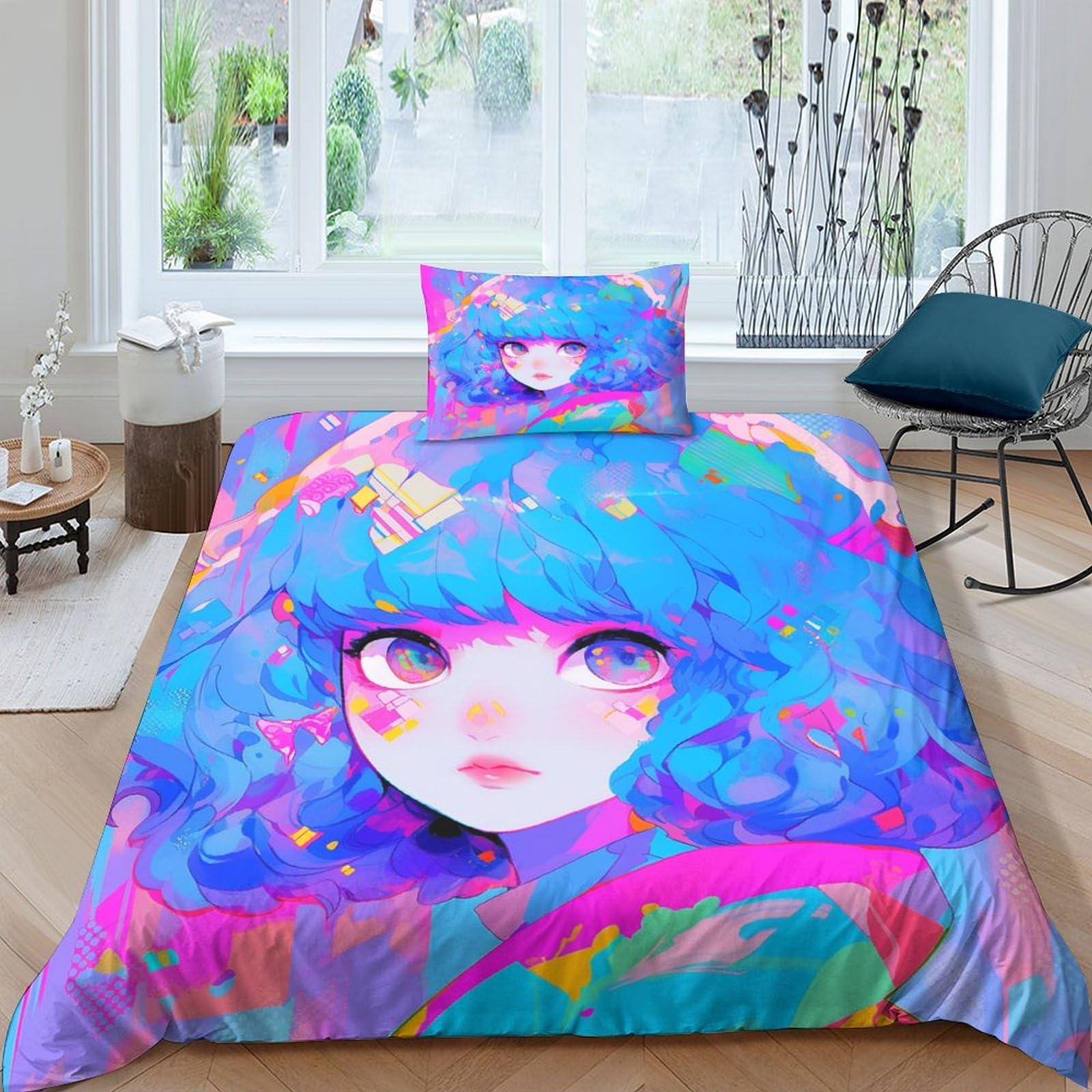 Housse de couette anti-plis et parure de lit enfant thème anime facile à laver