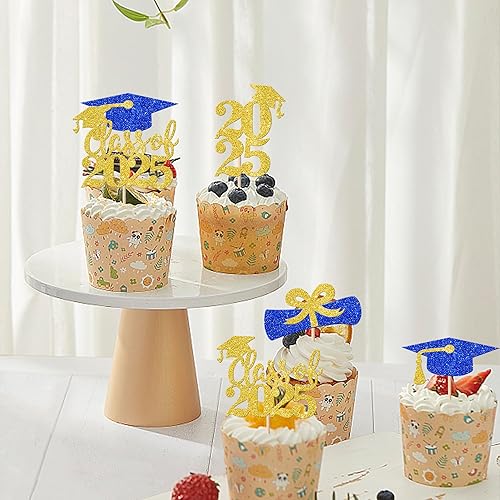 Miniatura 206 de Paquete de 24 adornos dorados para cupcakes de graduación 2025 con purpurina So Proud of You Done Diploma Graduation Cap Cupcake Picks Class of 2025