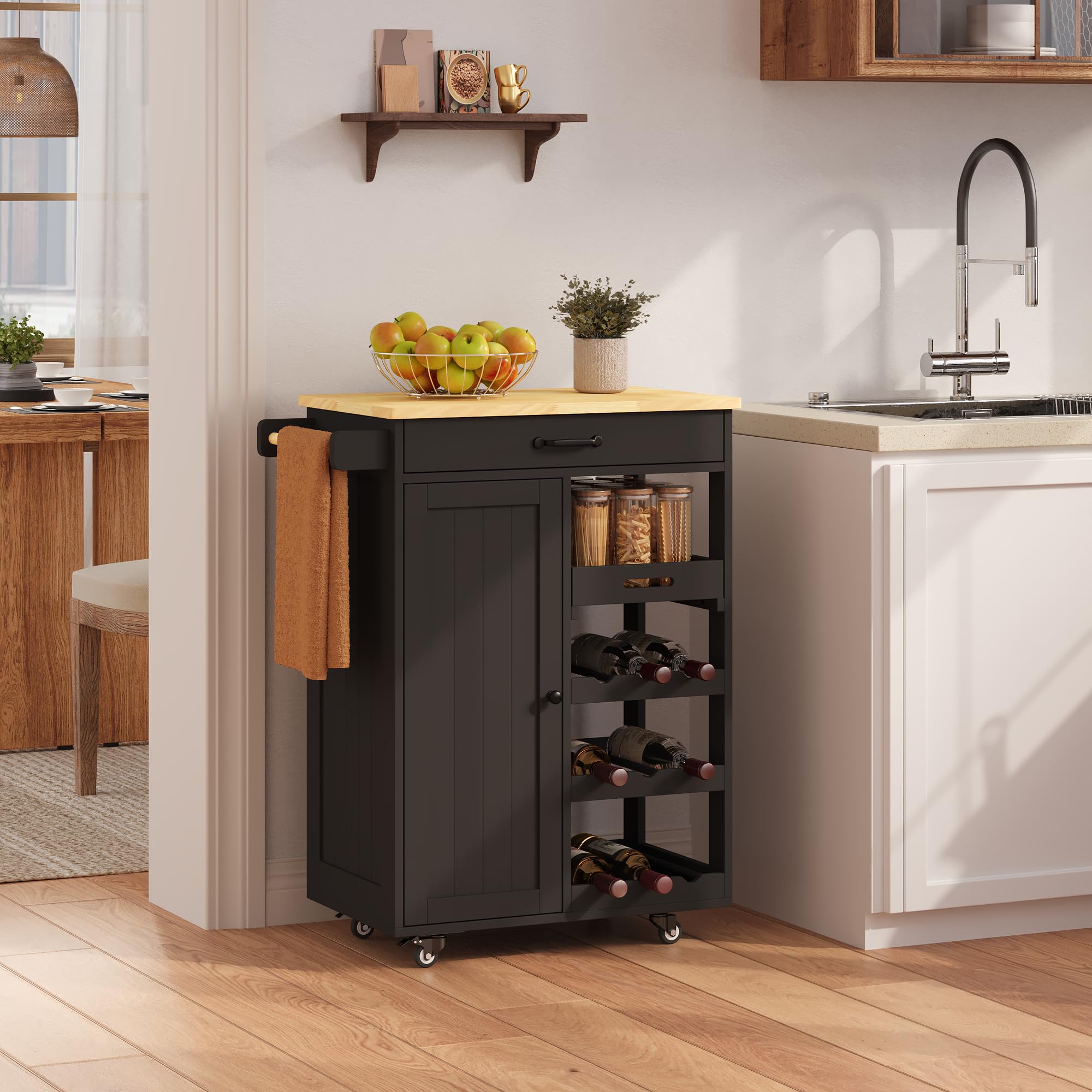 Xbro Mobile Bar con Ruote e Cassetto, Carrello Cucina Salvaspazio con Vassoio Rimovibile e Portabottiglie, Ideale per Watch Party, Aperitivi e Serate Calcio, 40x64x91 cm