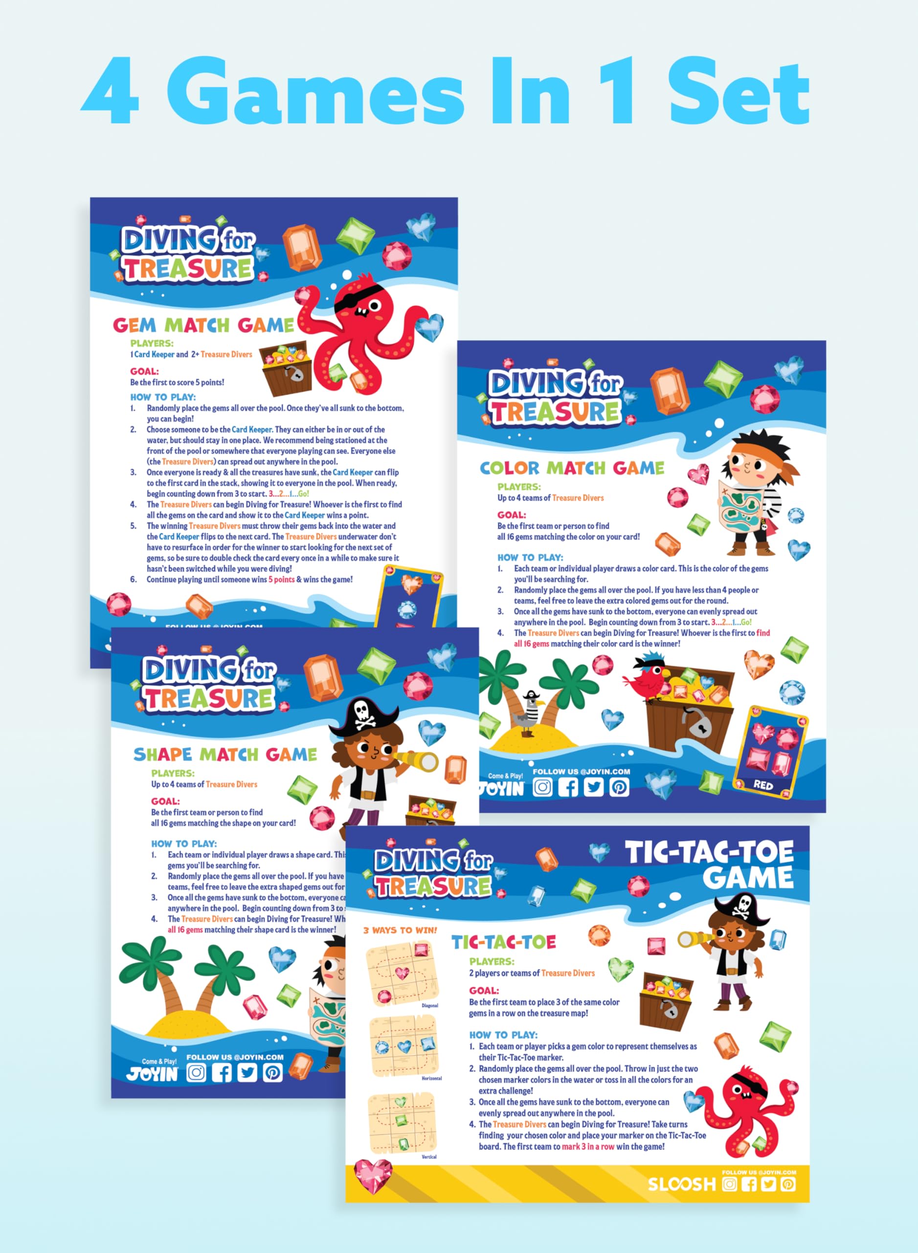 JOYIN Giocattolo subacqueo 4 in 1 per Piscina, Gioco subacqueo con Pietre preziose, Impermeabile, Giocattolo da Piscina per Bambini con Sacchetto a Rete