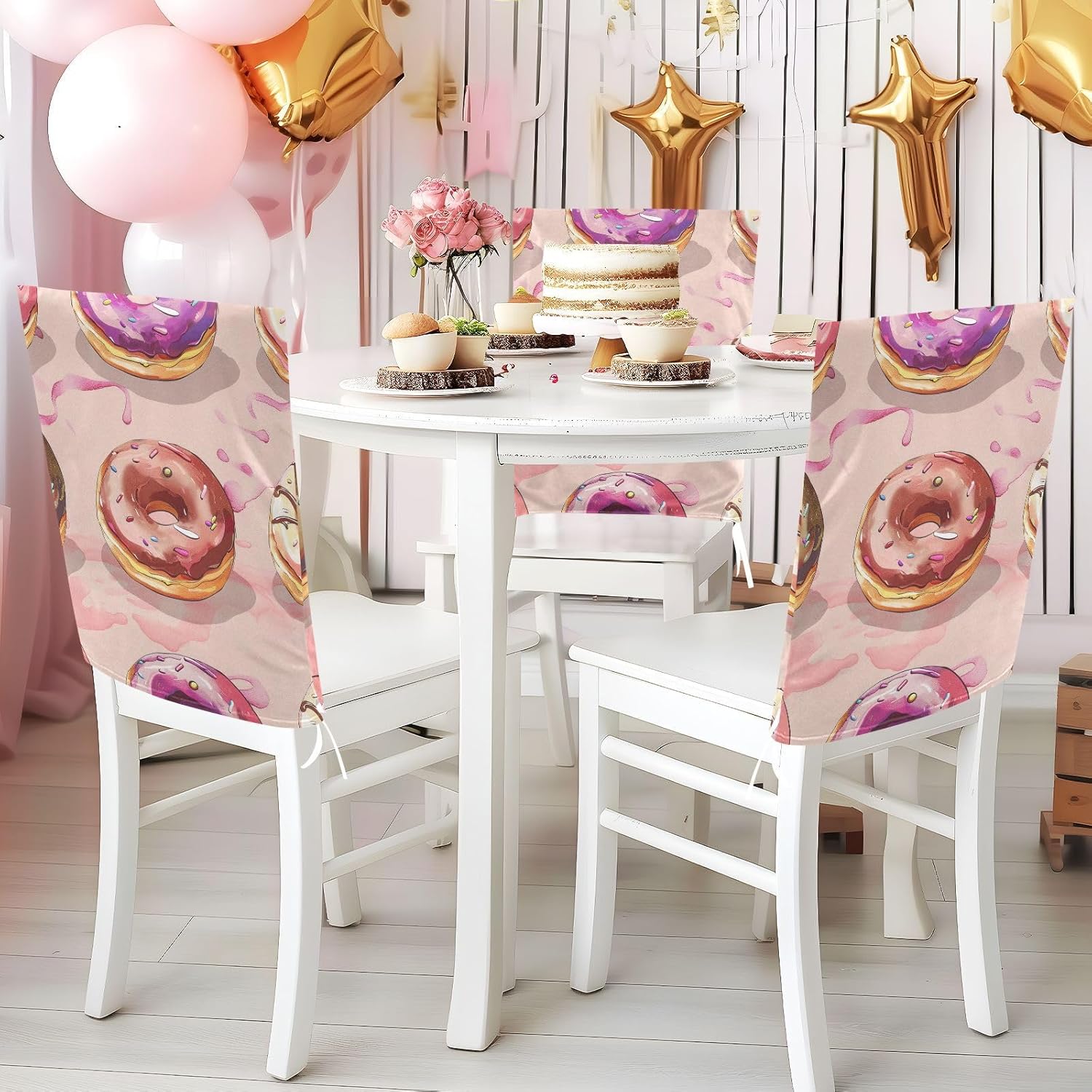 ALAZA Vintage Donuts Chair Back Cover Set of 6, Washable Reusable Removable Chair Slipcovers Decorative Chair Cover for Home Kitchen Wedding Party