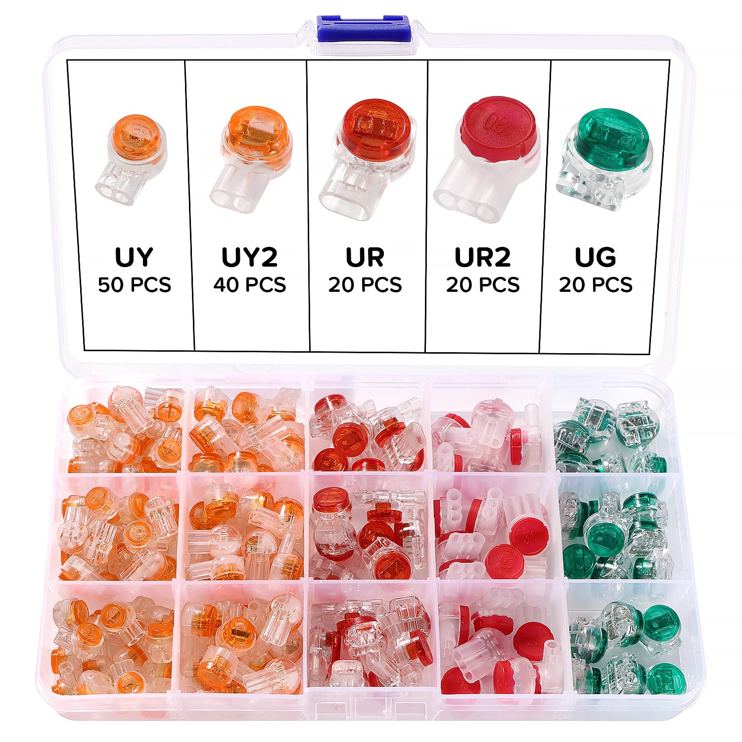 Lyeteung 150 Stücke UY/UY2/UR/UR2/UG Einzeladerverbinder Kit, Tasten Telefonkabelverbinder, 2/3 Wege Gel Telefonkabel Verbinder, für Kabel Daten Drahtverbindungen