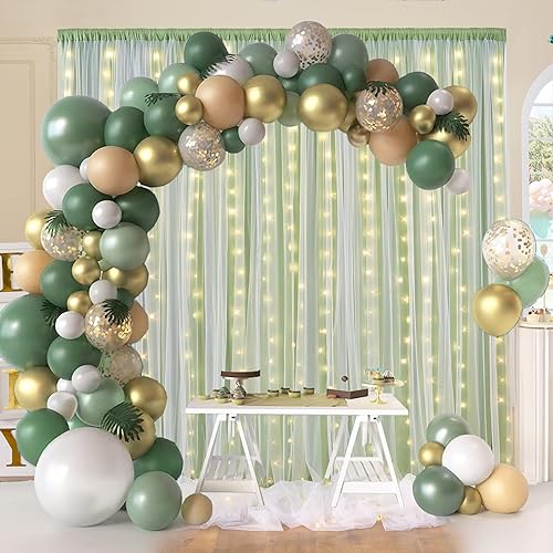 Miniatura 5 de Paneles de cortina de tul verde salvia de 20 x 10 pies, doble capa sin arrugas, cortinas de tul para bodas, bautizos, fiestas de compromiso,