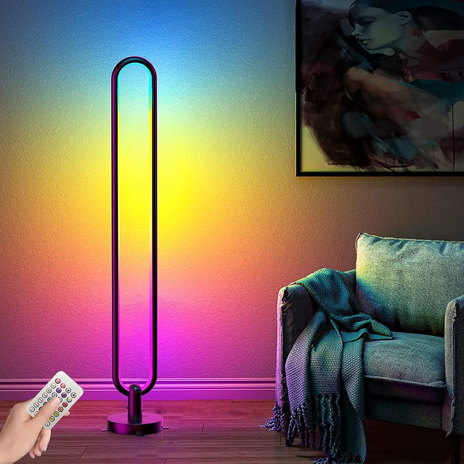 MAPPLE CREATION Floor Lamp, LED Corner Lamp with App Control, 16 Million Colors, Music Sync, RGBW Ambiance Color Changing Modern Standing Lamp for Living Room Bedroom Gaming Room