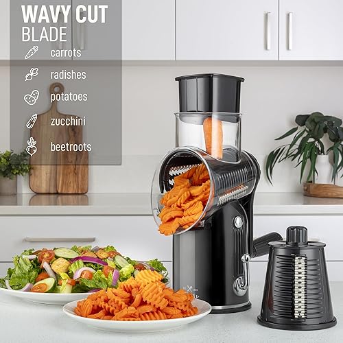 Miniatura 4 de Zulay Kitchen Rotary Cheese Grater 5 Blade Cheese Shredder - Manual Hand Crank Cheese Grater With Reinforced Suction & 5 Interchangeable Drums -