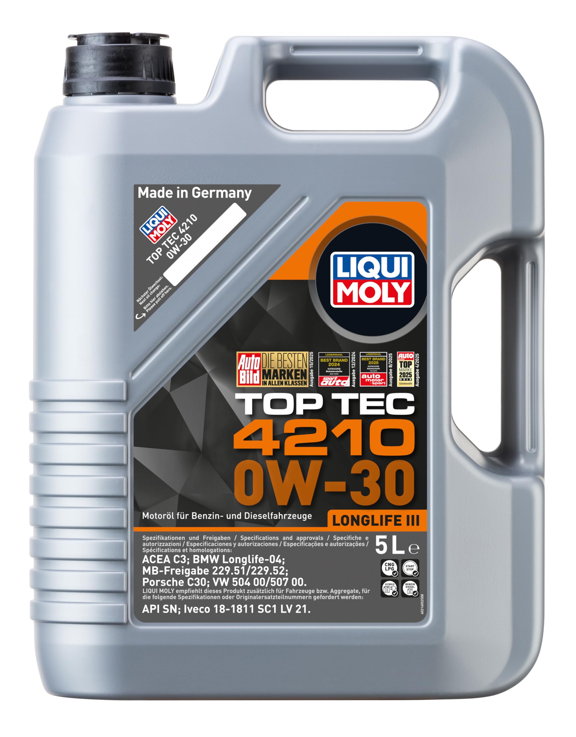LIQUI MOLY | Top Tec 4210 0W-30 | 5 L | Oli motore | Tecnologia sintetica | SKU: 21605