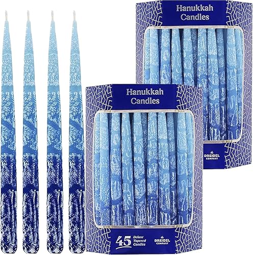 Velas de Hanukkah sin goteo multi azul esmeriladas de lujo cónicas de Janucá (paquete de 2)