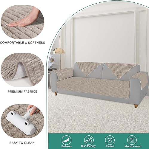 Miniatura 2 de Foxdecor Funda de sofá lavable, funda de sofá para cama de perro, funda de sofá para sofá de 3 cojines, apta para mascotas, funda de sofá para