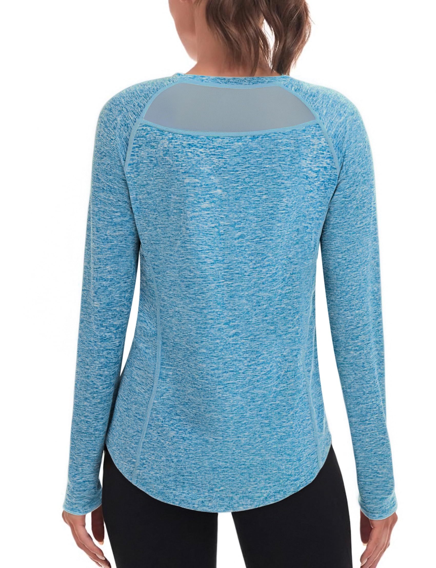 Wayleb Damen Langarmshirt Sport Rundhals Mesh am Rücken Belüftend Basic Top für Intensives Workout und Fitness Training Shirt S-XXL