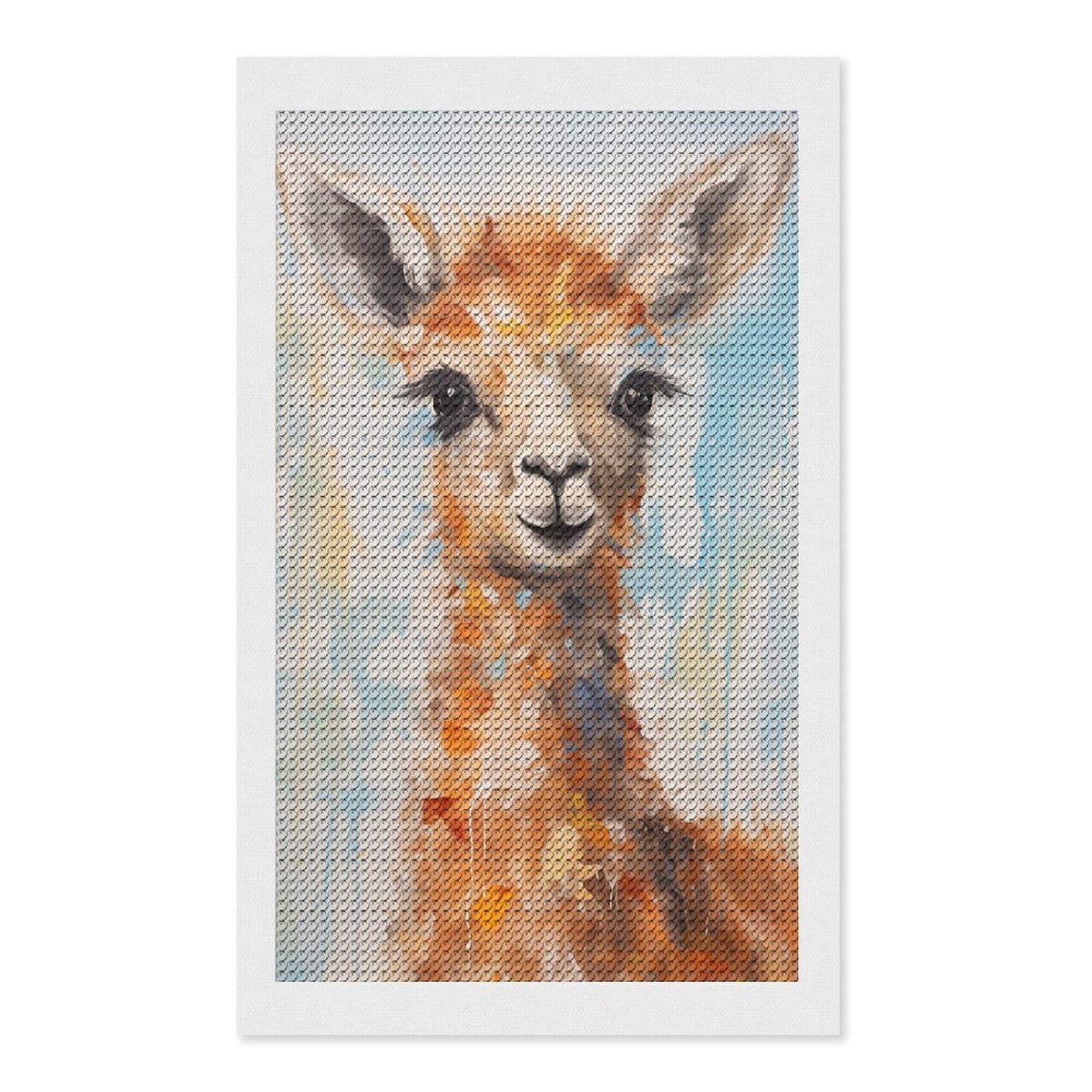 Junmoney Cute Llama Painting Diamond Art Canvas 12"x20", for Adults, Good for Quiet Evenings, Bedroom Decor, Festive Craft Gift, Easy to Enjoy