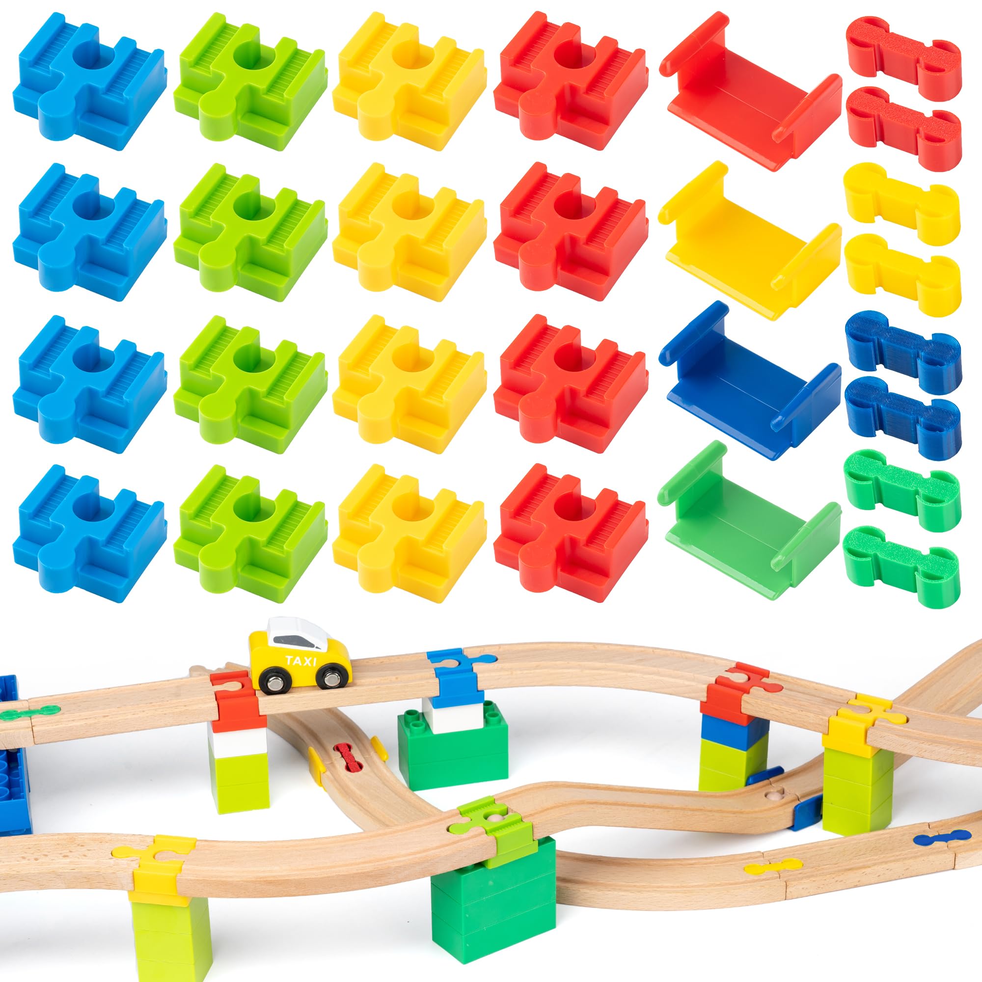 Holzeisenbahn Schienen Adapter Eisenbahn Holz Schienen Connectors Eisenbahn Spielzeug Zubehör 28 Stück Schienenverbinder aus Kunststoff Geeignet für Kinder im Alter Von 3-5