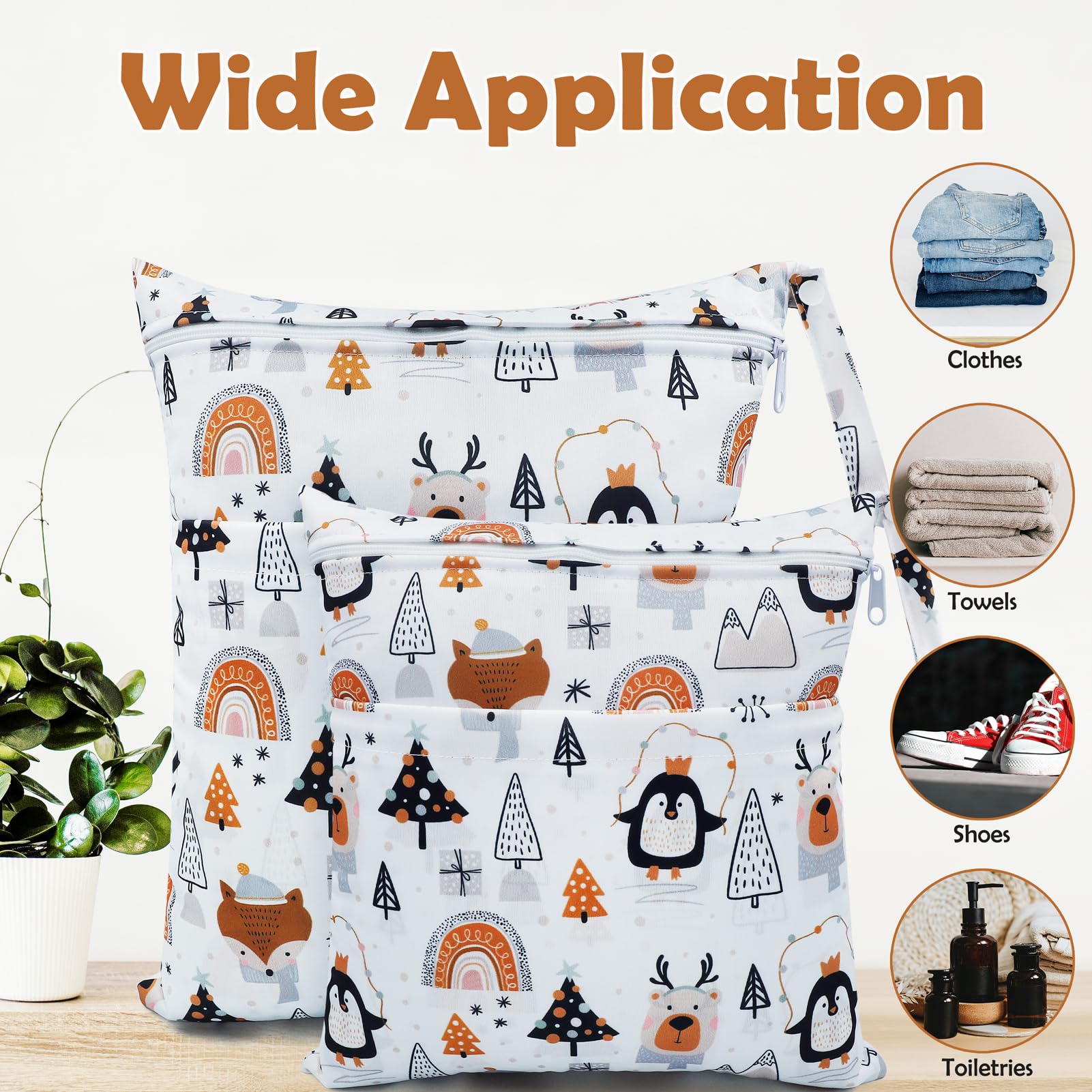 Sac à Couches Lavable, 2 Pcs Wetbag Réutilisable Etanche, Organisateur de Couches Double Fermeture Eclair Sac à Langer pour Bébé, Sac Fourre Tout de Voyage Plage (Pingouin Blanc)