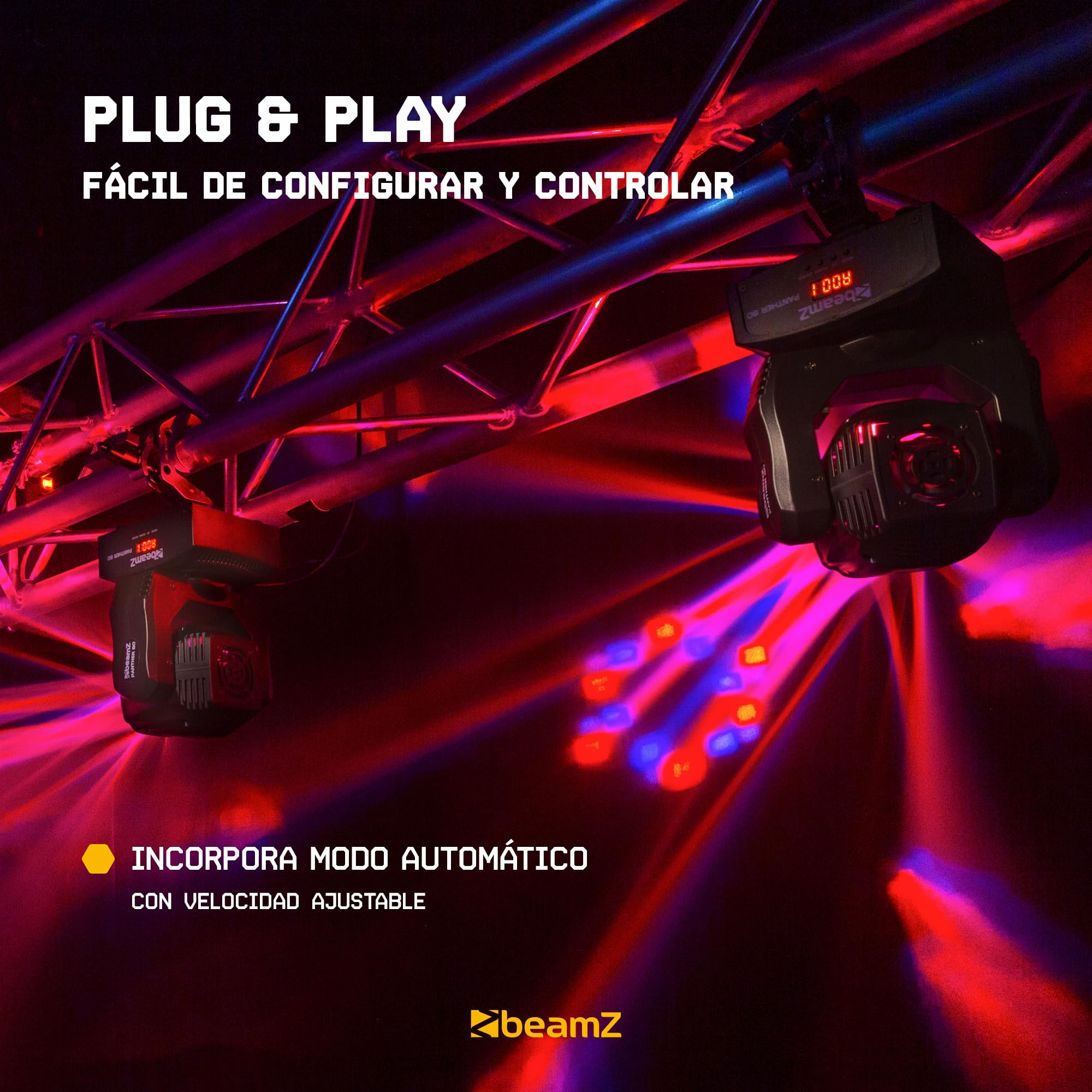 BeamZ Panther 80 Cabeza Móvil con 6 Lentes Rotativas, 12W Led CREE RGBW, DMX, Función Master/Esclavo, Shows Preset, Foco Luz Movil Activo al Ritmo de la Música