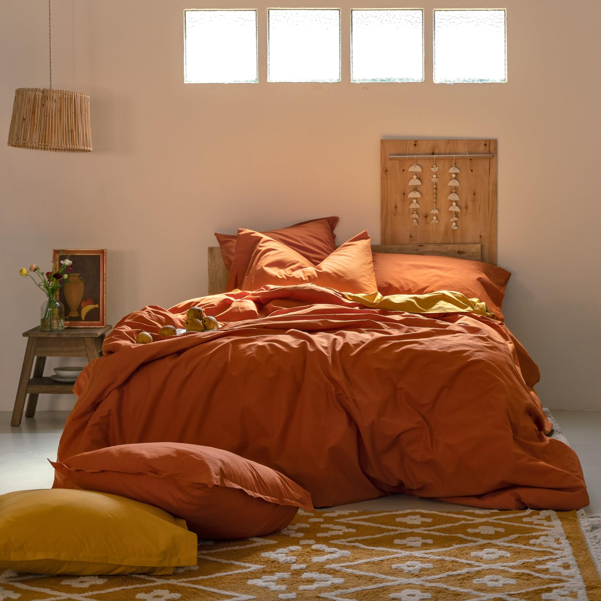 Housse de couette 220x220 terracotta lit 135 140 parure unie