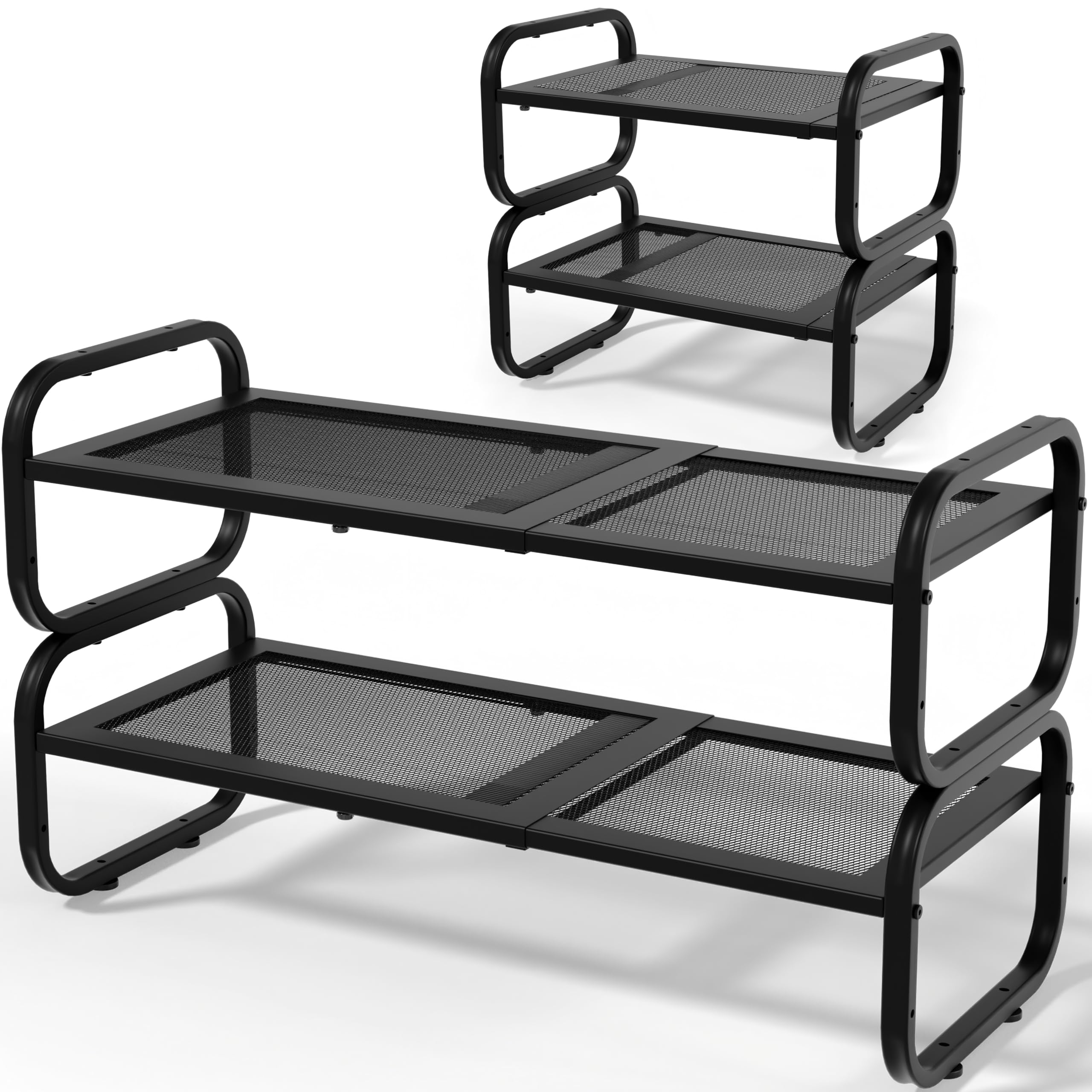 2 Tier Shoe Rack - Expandable Shoe Organizer for Closet Adjustable Metal Shoe Shelf Storage Stackable Long Shoe