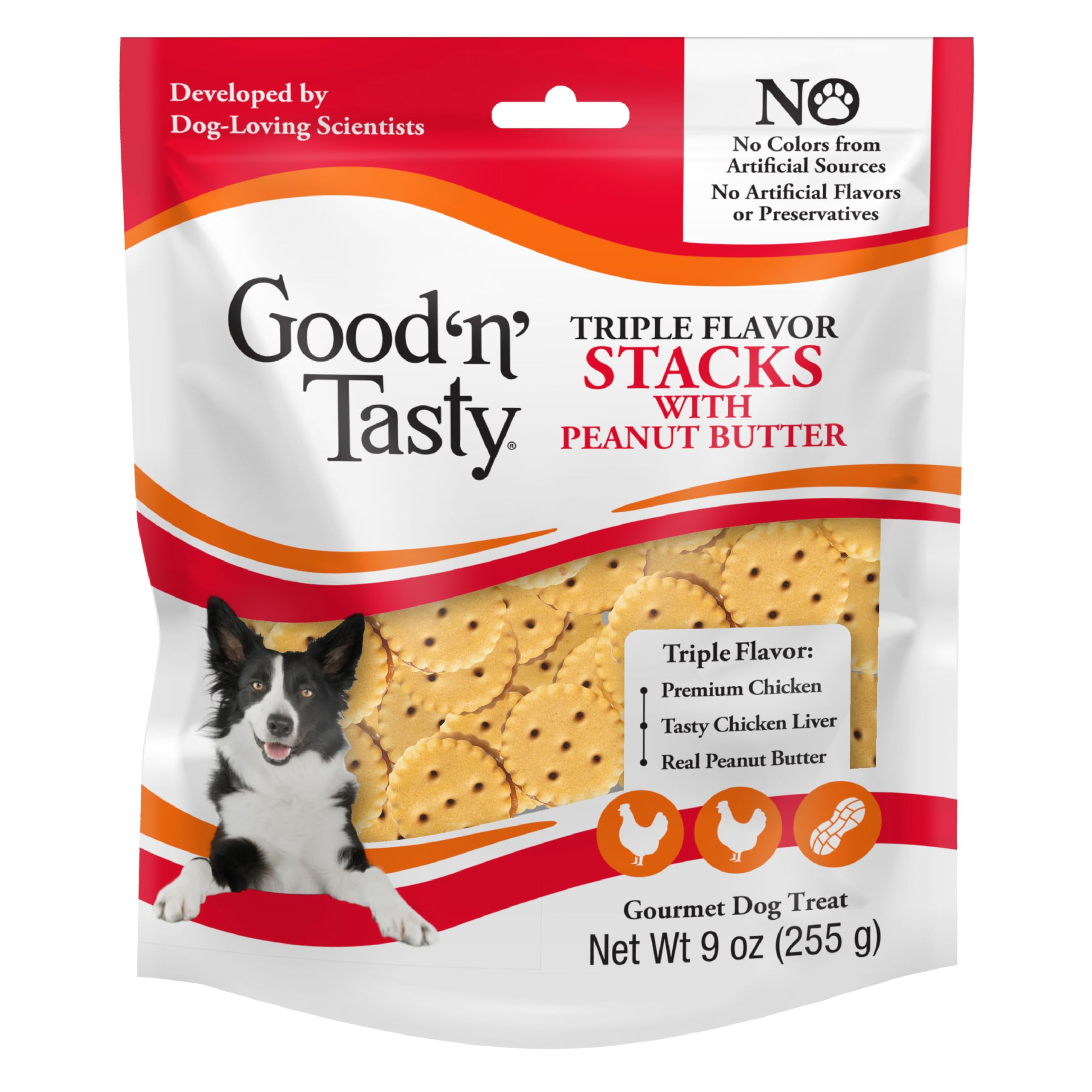 Good 'n' Tasty Triple Flavor Stacks with Peanut Butter, 9 Ounces, Bite Sized Snacks for Dogs with Premium Chicken and Real Peanut Butter