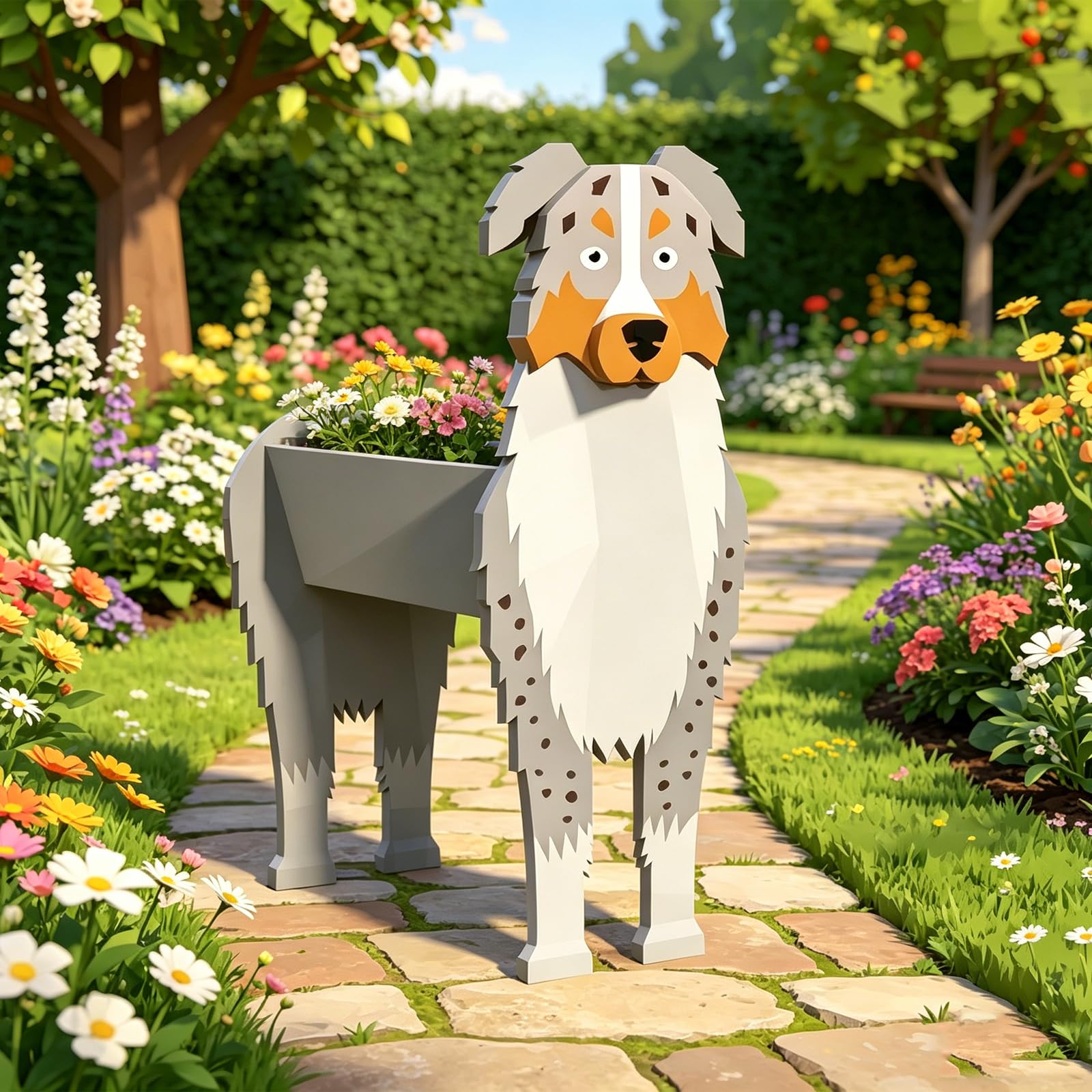 Laamiasm Cute Dog Planter Gift for Australian Shepherd – Great for Dog Lovers – Use on Balcony, Office Desk, Garden, Patio, Living Room