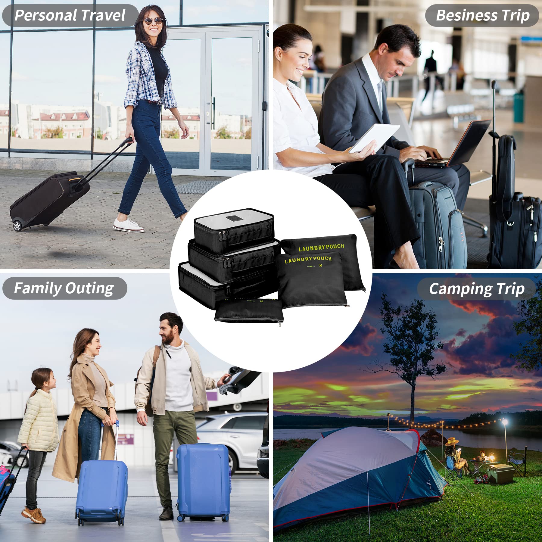 Organizer Valigie Packing Cube, Coolzon Organizer Viaggio Sacchetti per Valigia Travel Organizer Cubi Organizzatori, Set di 6,Nero