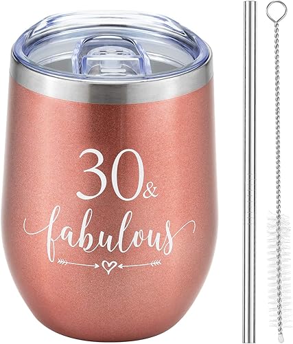 Miniatura 7 de Crisky Vaso de vino de oro rosa con el número 30 y fabuloso para mujer, regalo de cumpleaños 30 para mujeres, esposa, mamá, hermana, tía, amigas,