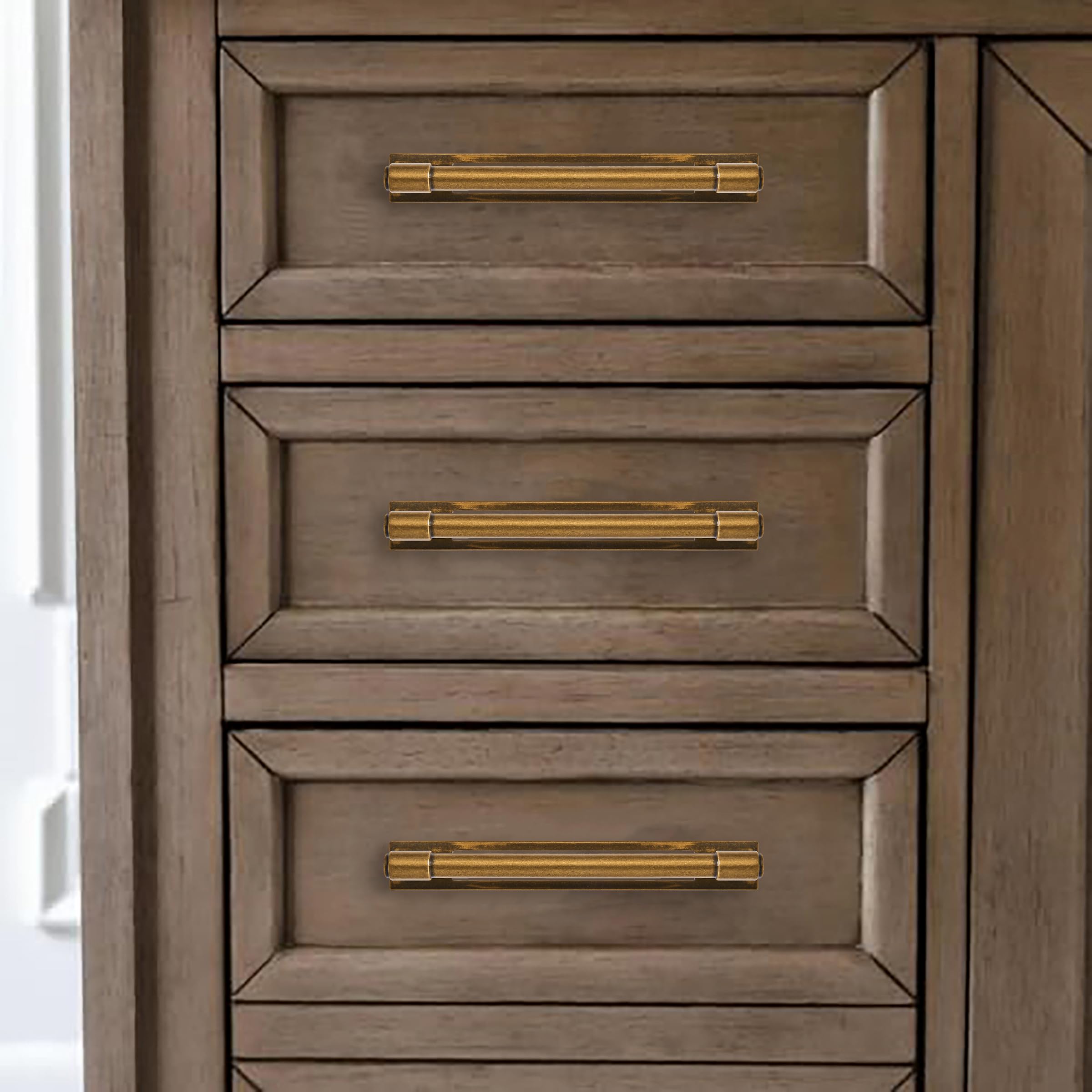 KHTUMEWARE-259 Antique Brass Cabinet Pulls CTC 3 in (76 mm) 5-Pack in Antique Brass — KHTUMEWARE