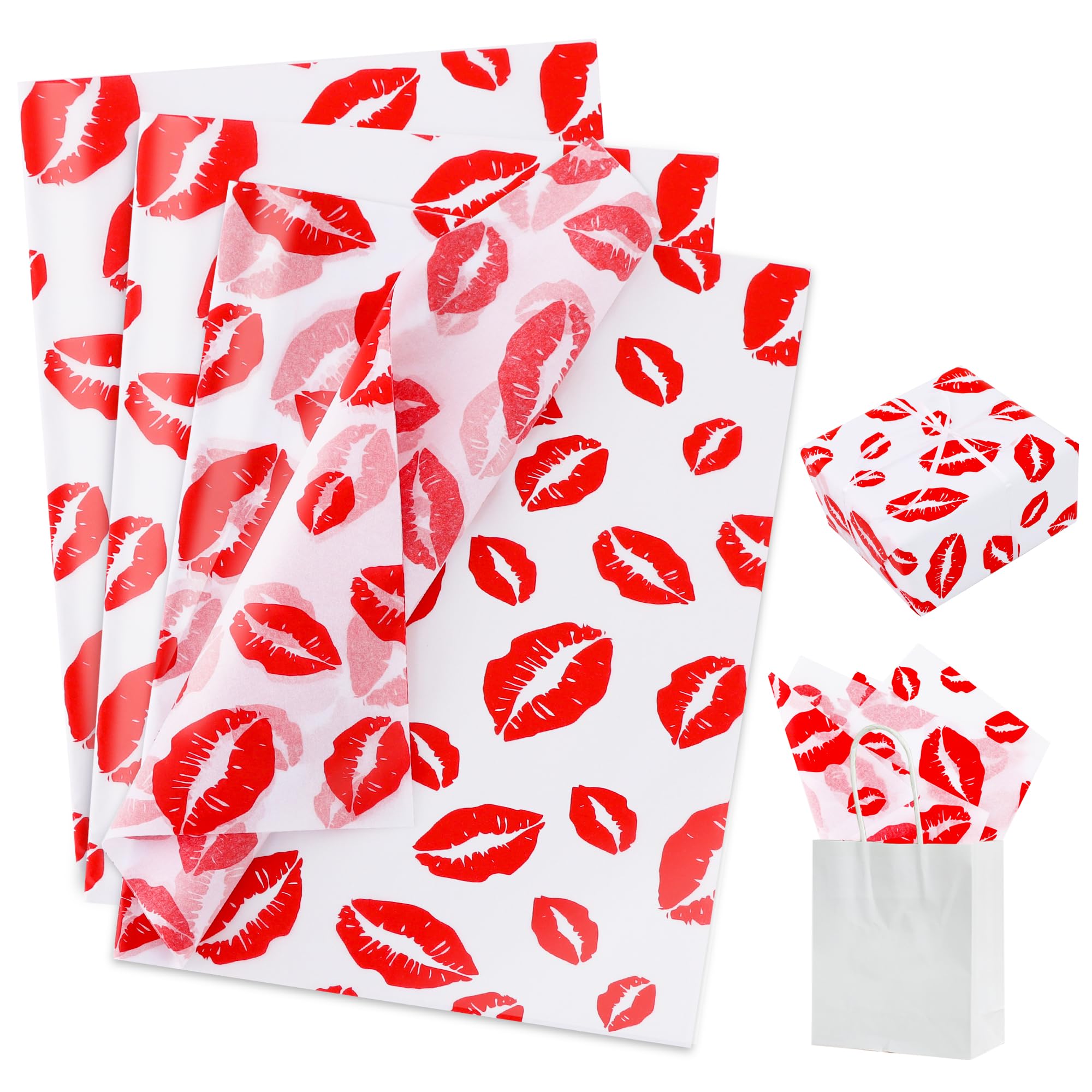 BEISHIDA Red Lip Valentine's Day Tissue Paper Bulk,Wrapping Tissue Paper for Gift Bags, 14 x 20 Inch Gift Wrap for Valentines，Mother's Day，Birthday，Wedding，DIY Crafts Holiday Flowers-50 Sheets — image 1