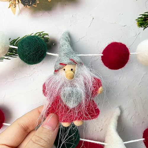 Miniatura 5 de pinkblume Guirnalda de Navidad de fieltro de lana, muñeco de nieve de lana, árbol de Navidad, bandera de Papá Noel, guirnalda de pompones,