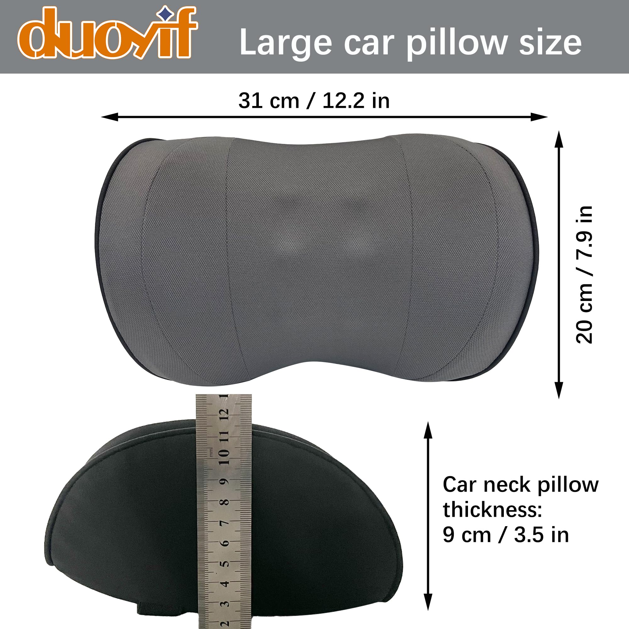 duoyif Grande Poggiatesta Auto Cuscino In Memory Foam e Tessuto 3D, Supporto Testa Per Seggiolino Auto, Grande Cuscino Collo Poggiatesta Per Sedia Auto Guida Gioco Sedia Ufficio (grigio)
