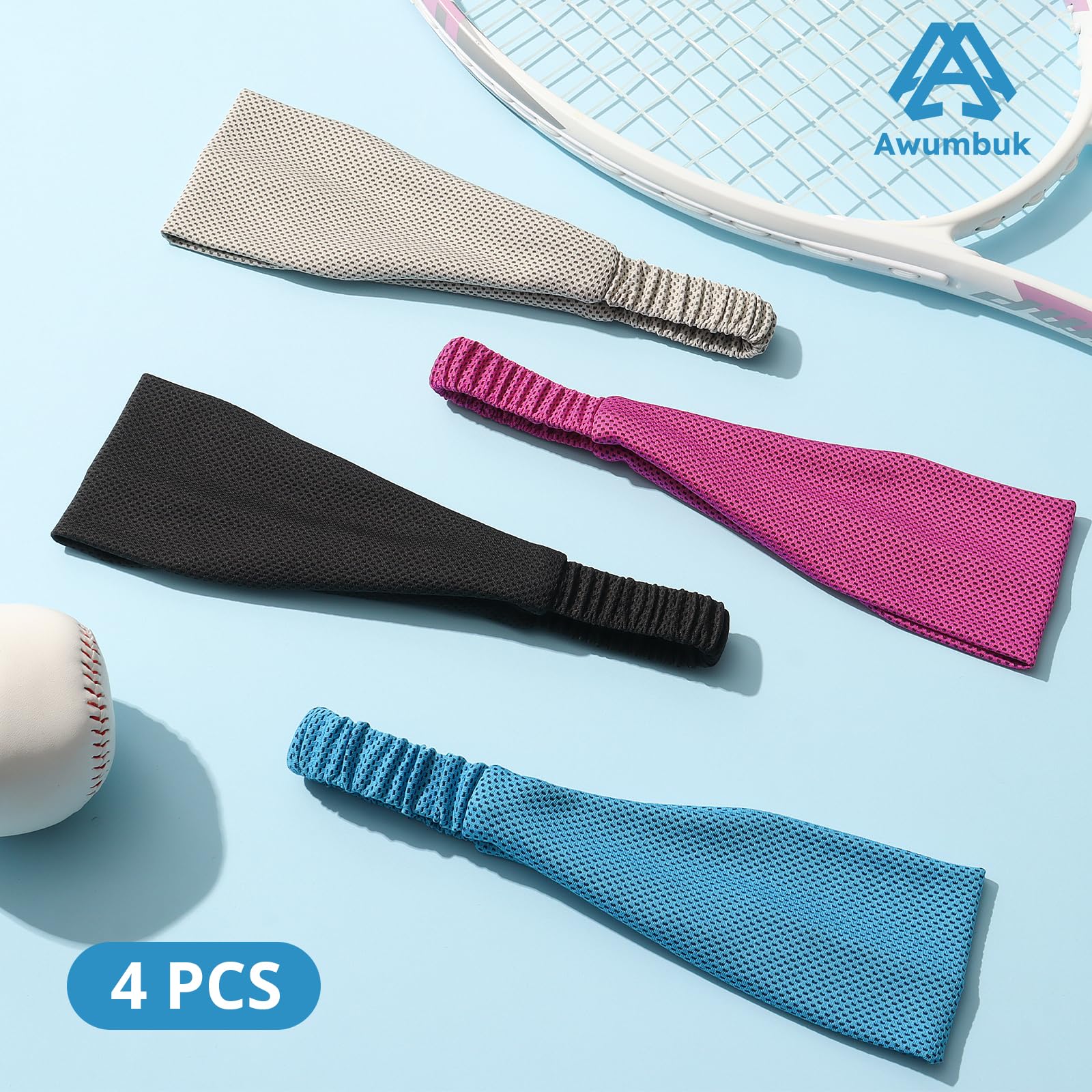 Awumbuk Fascia Capelli Donna Raffreddamento Sport, 4 Pezzi - Elastica Antiscivolo Moda Assorbente per Sudore per Yoga, Fitness, Running
