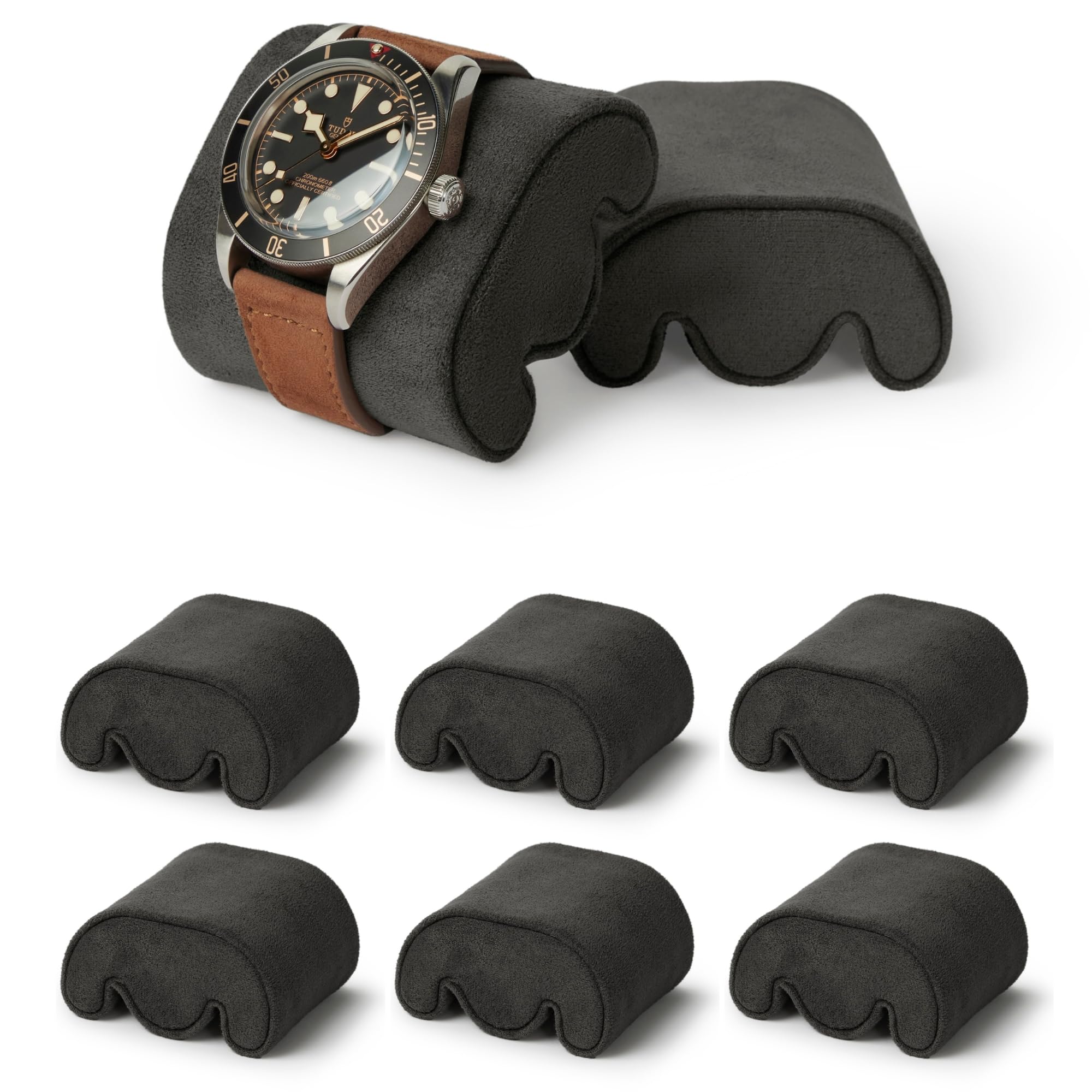 TAWBURY Fraser - Confezione da 6 piccoli cuscini di ricambio per le nostre custodie Fraser in pelle nera, cuscini a forma di "M" progettati per adattarsi a polsi da 14,5 cm a 17 cm (nero/carbone)