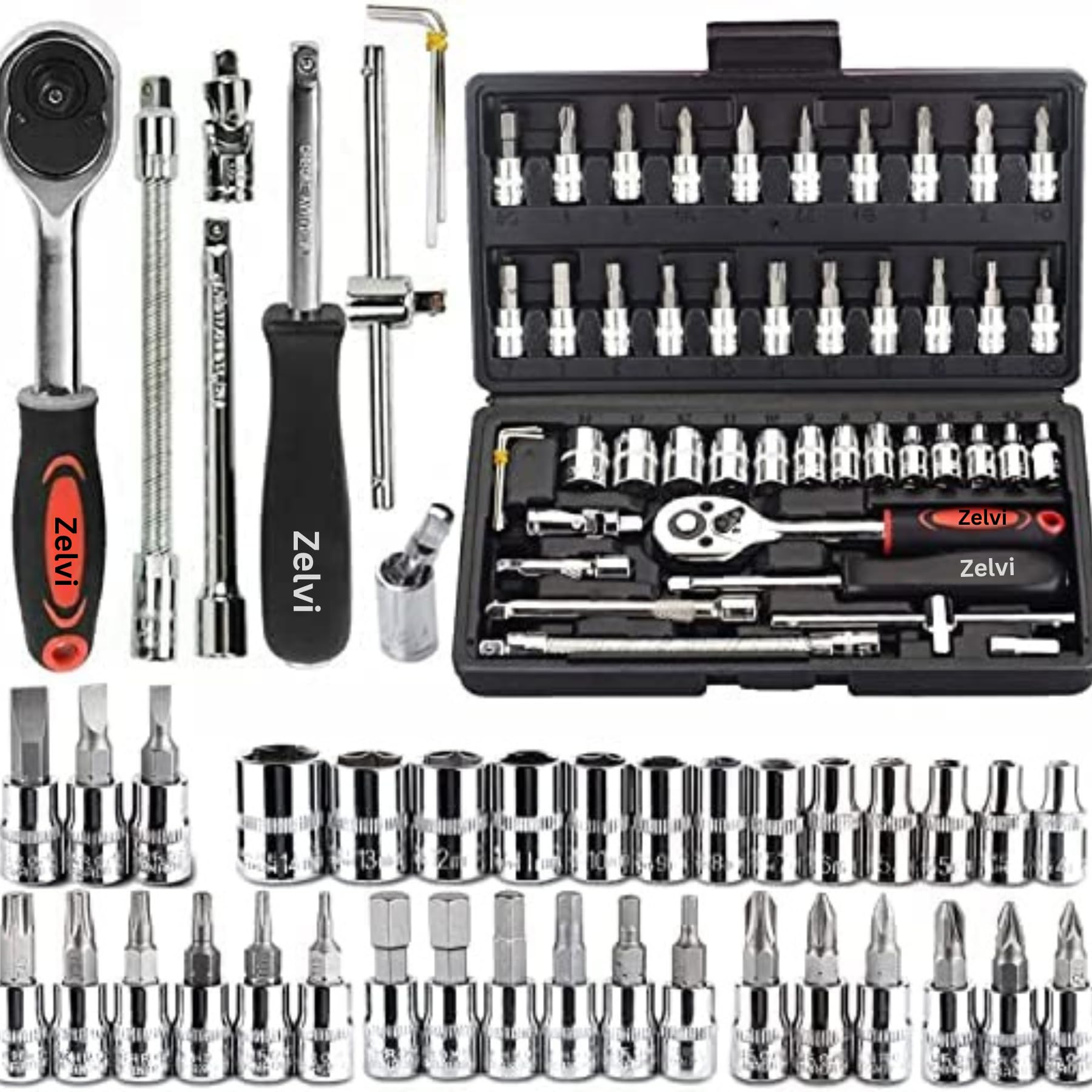 Mahi FabZelvi 46 in 1 Pcs Tool Kit & Screwdriver set and Socket Set Wrench Set Multi Purpose Combination Tool Case Precision Socket Set, Multicolour