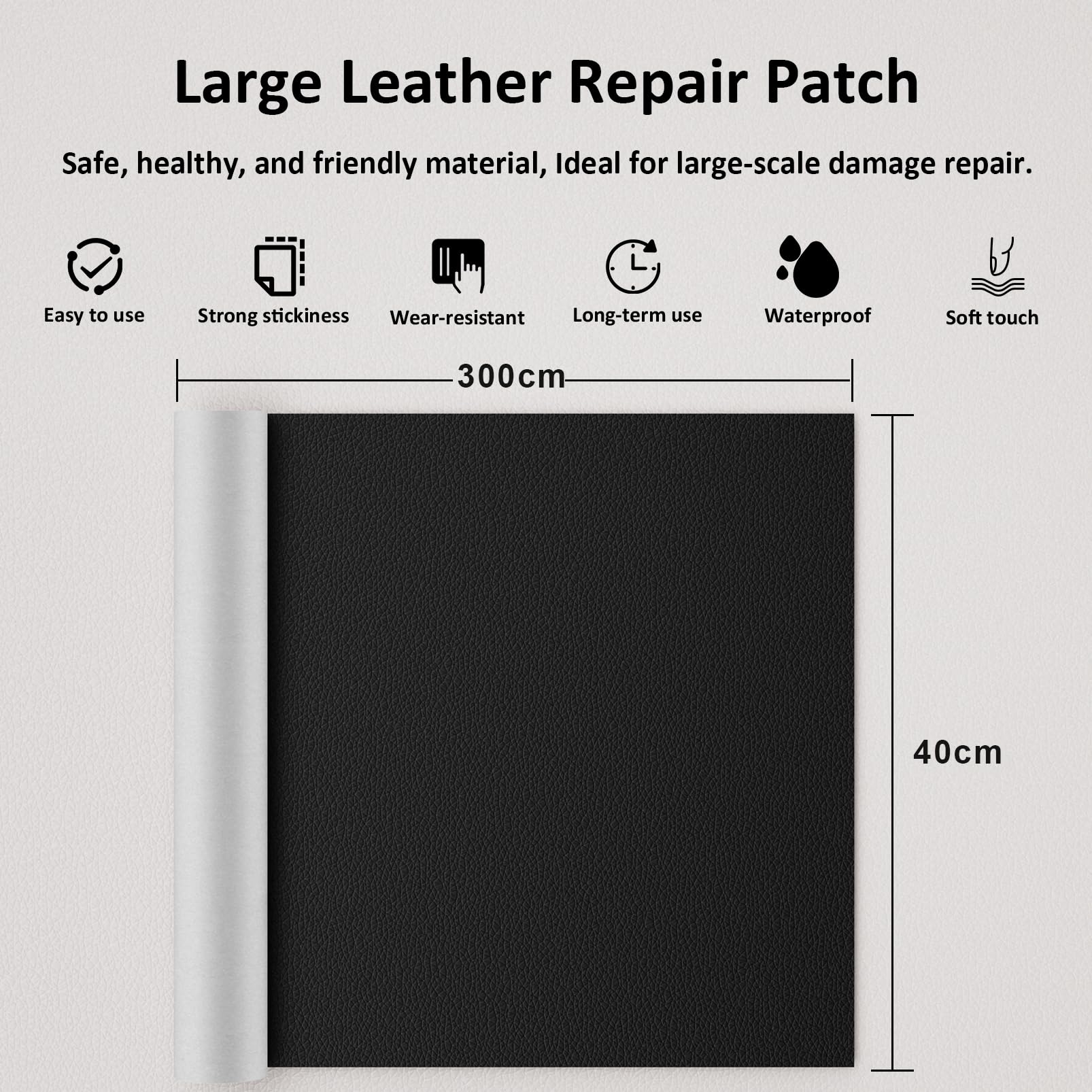 Kunstleer, zelfklevend, per meter, zwart, reparatieset, 44 x 300 cm, zelfklevende lederen reparatieset, autostoel, lederen patches, voor bank, lederen zelfklevende hoezen, reparatieset