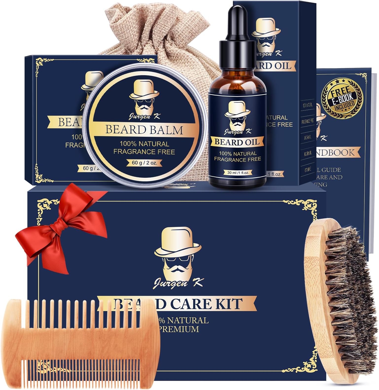 Beard kit for Men Gift Set with Beard Oil, Beard Balm, Beard Brush, Beard Comb, Mustache Scissors, Christmas & Birthday Gifts for Men, Gifts for Him Boyfriend Husband Dad