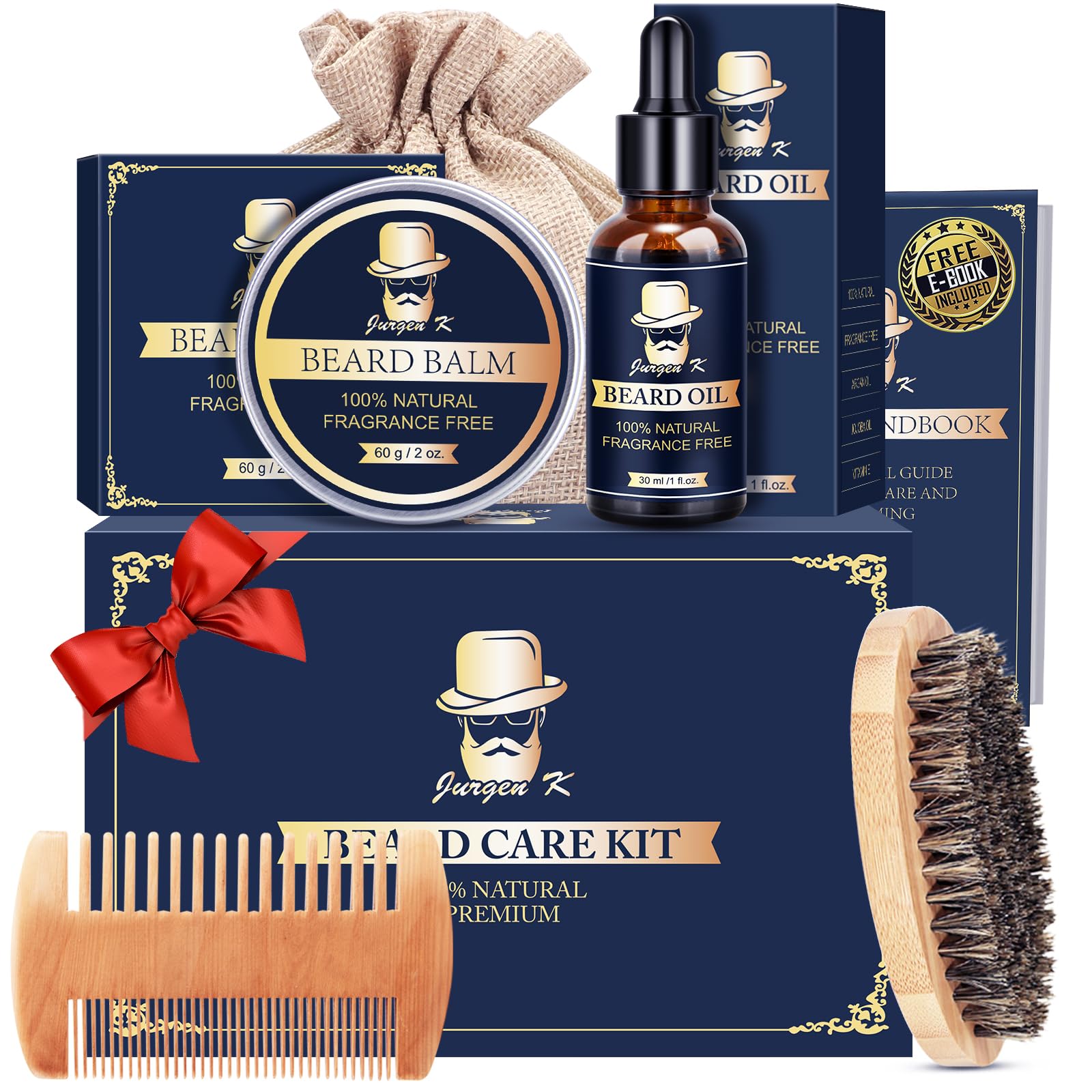 Beard kit for Men Gift Set with Beard Oil, Beard Balm, Beard Brush, Beard Comb, Mustache Scissors, Christmas & Birthday Gifts for Men, Gifts for Him Boyfriend Husband Dad