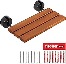 20" Luxury Teak Folding Shower Seat, Sturdy 400lb Capacity, Space-Saving Fold Down/Up Shower Bench Wall Mount, Easy Install, Matte Black Fitting