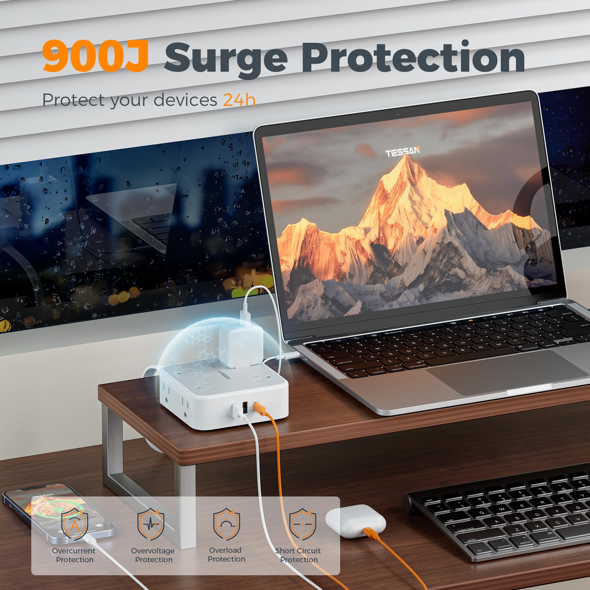 Grey Surge Protector Power Strip with 5 Ft Q2876