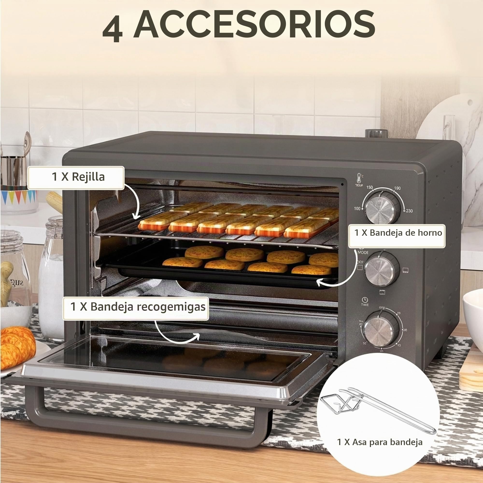 HOMCOM Mini Horno 21L 1400W 100-230°C 60 Min con Ventana Gris