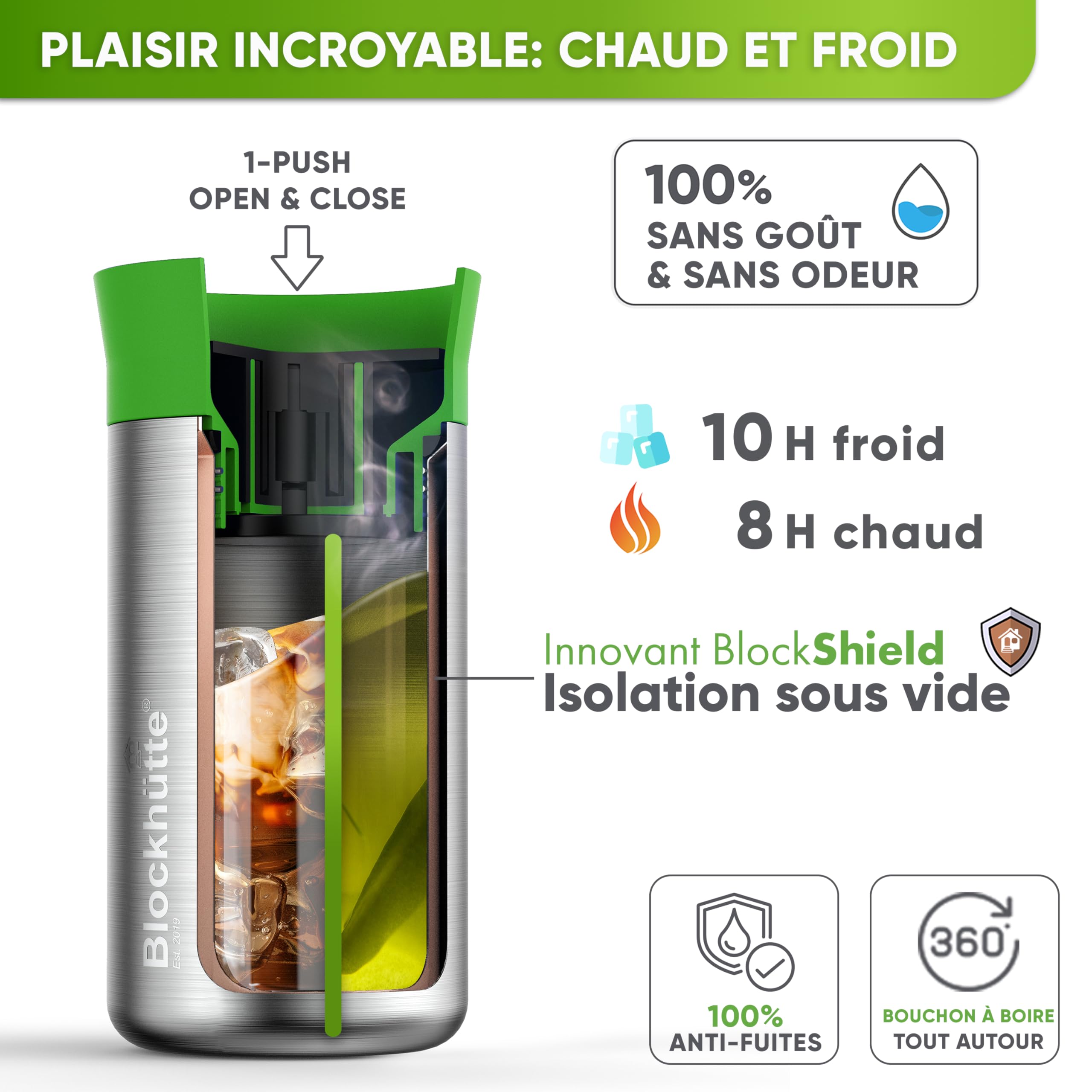 Blockhütte Travel Mug Isotherme Cafe en Acier Inoxydable – 354ml Tasse Isotherme, Mug Thermos gardant la chaleur jusqu'à 8 h - Gobelet Thermique Anti-Fuite, Tasse à Café à Emporter – Vert Clair