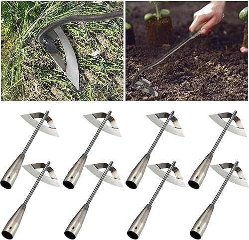 Hanaive 8 azadas huecas endurecidas de acero para jardín, herramienta de azada de jardín para jardinería de verano, patio trasero, aflojamiento,