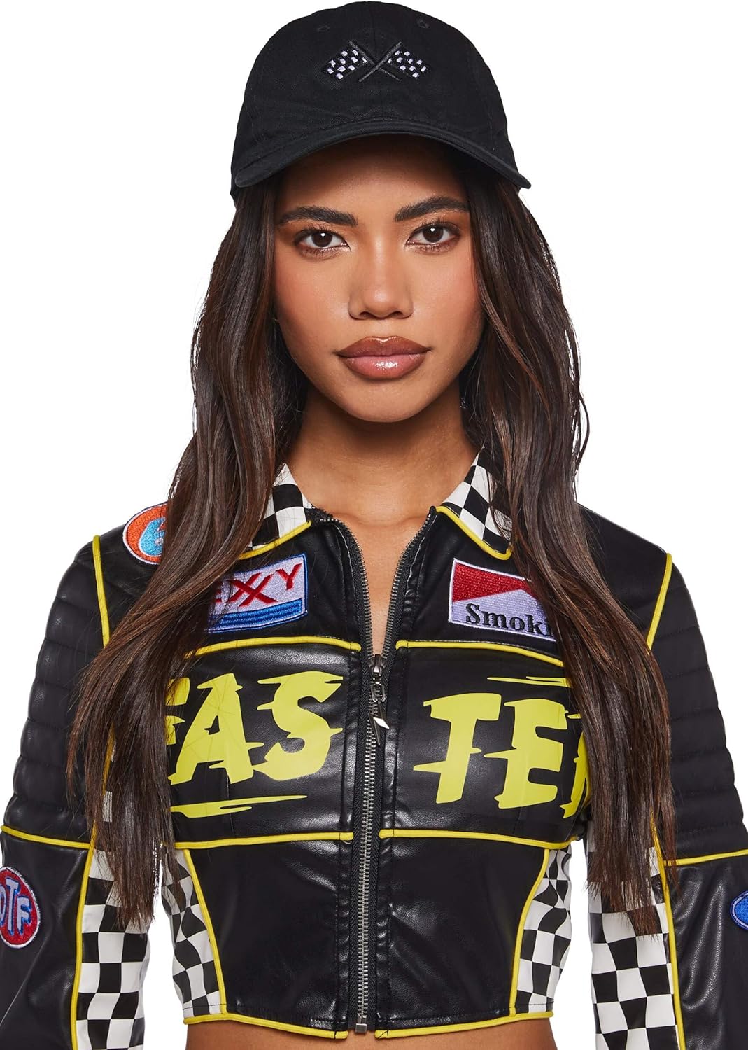 Dolls Kill Racer Costume by Trickz N’ Treatz – Women’s Faux Leather Crop Jacket with Mini Skirt & Racing Cap - Image 3