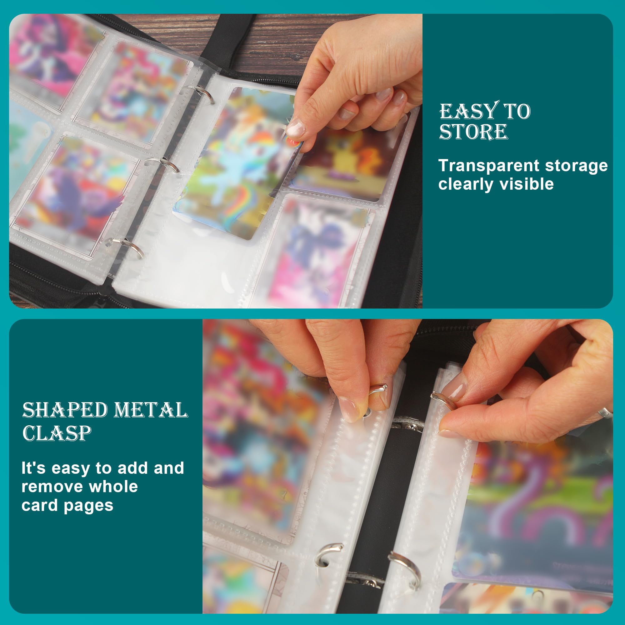 Raccoglitore Carte Magic,440 Tasche Album Porta Carte,55 Pagine Raccoglitore di Carte con cerniera,Grigio，Grande capacità, adatto per le carte di gioco preferite, le carte magiche e da poker