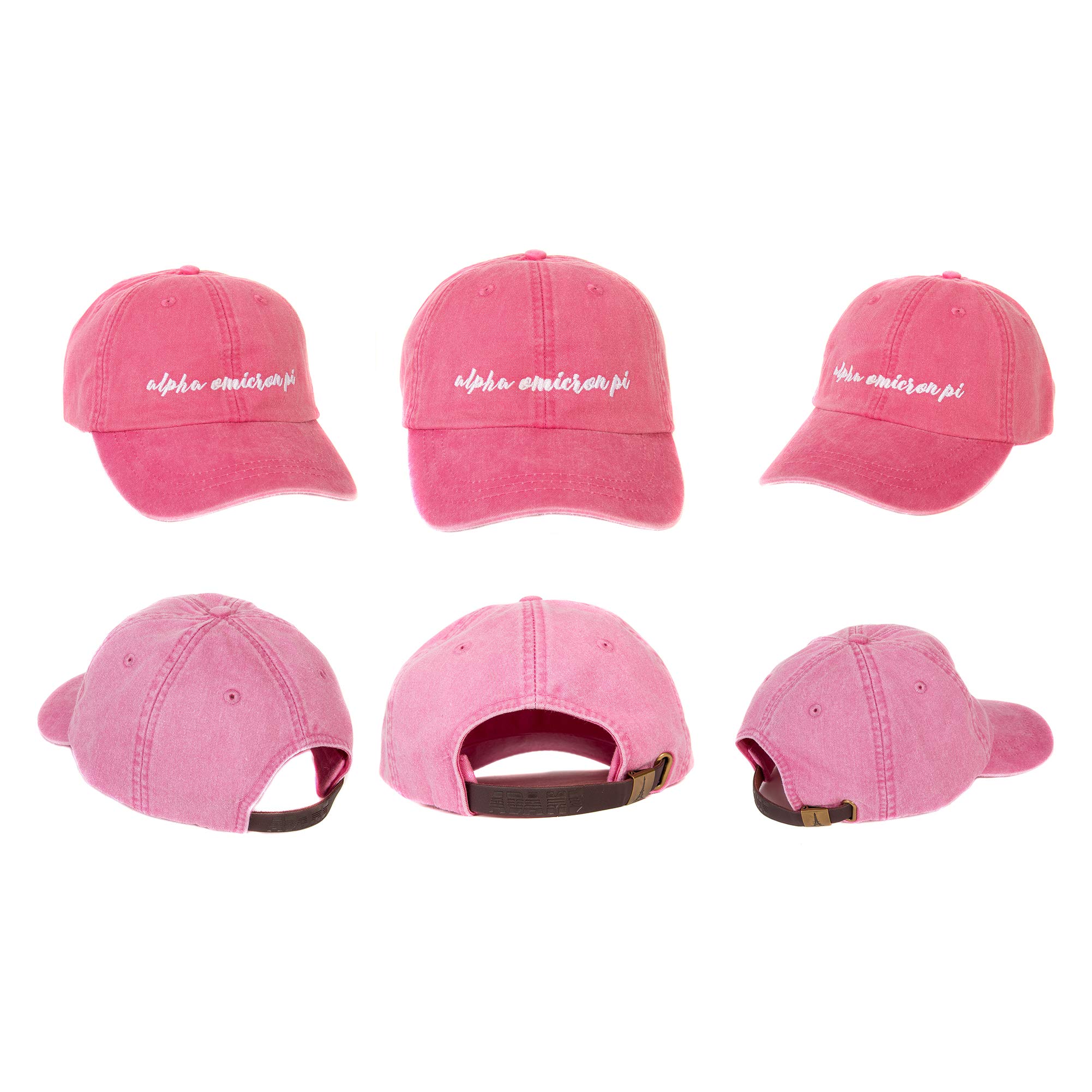 Desert Cactus Alpha Omicron Pi Womens Sorority Baseball Hat Adjustable AOII Embroidered Cap Cursive Font (N) Hot Pink