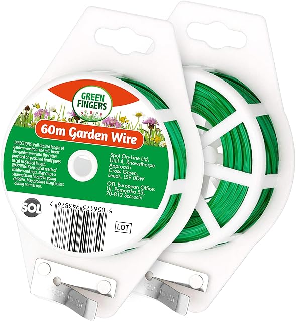 2pk Garden Wire with Dispenser & Cutter | 120m | Heavy Duty Garden Wire for Climbing Plants, Shrubs, Trees & House Plants | Green Garden Wire Heavy Duty | Plant Ties | Garden Ties | Twist Ties