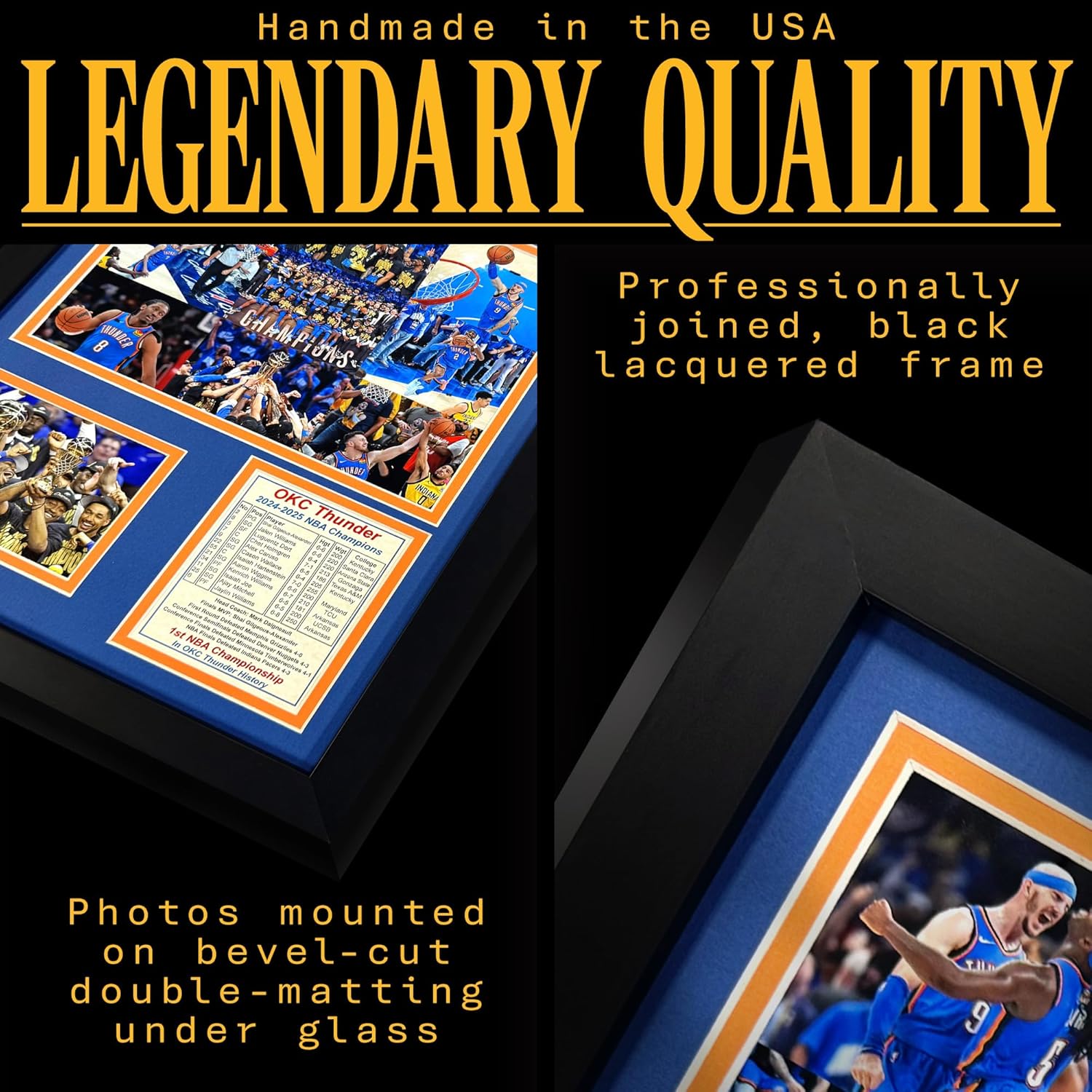 Oklahoma City Thunder (OKC) 2024-2025 NBA Finals Champions | Collectible Basketball Memorabilia | Framed Picture & Photo Collage Gift, Man Cave Wall Art, Home Decor (Mosaic, 12"x15")