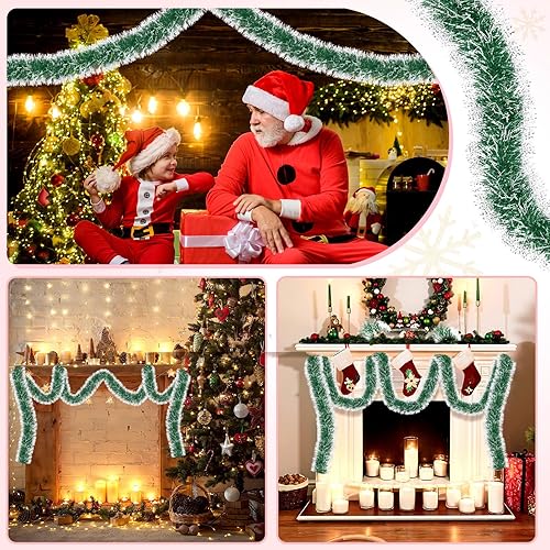 Miniatura 6 de Hotop Guirnalda de oropel con punta de escarcha de Navidad de 164 pies, con borde plateado, serpentinas metálicas para colgar en el árbol de