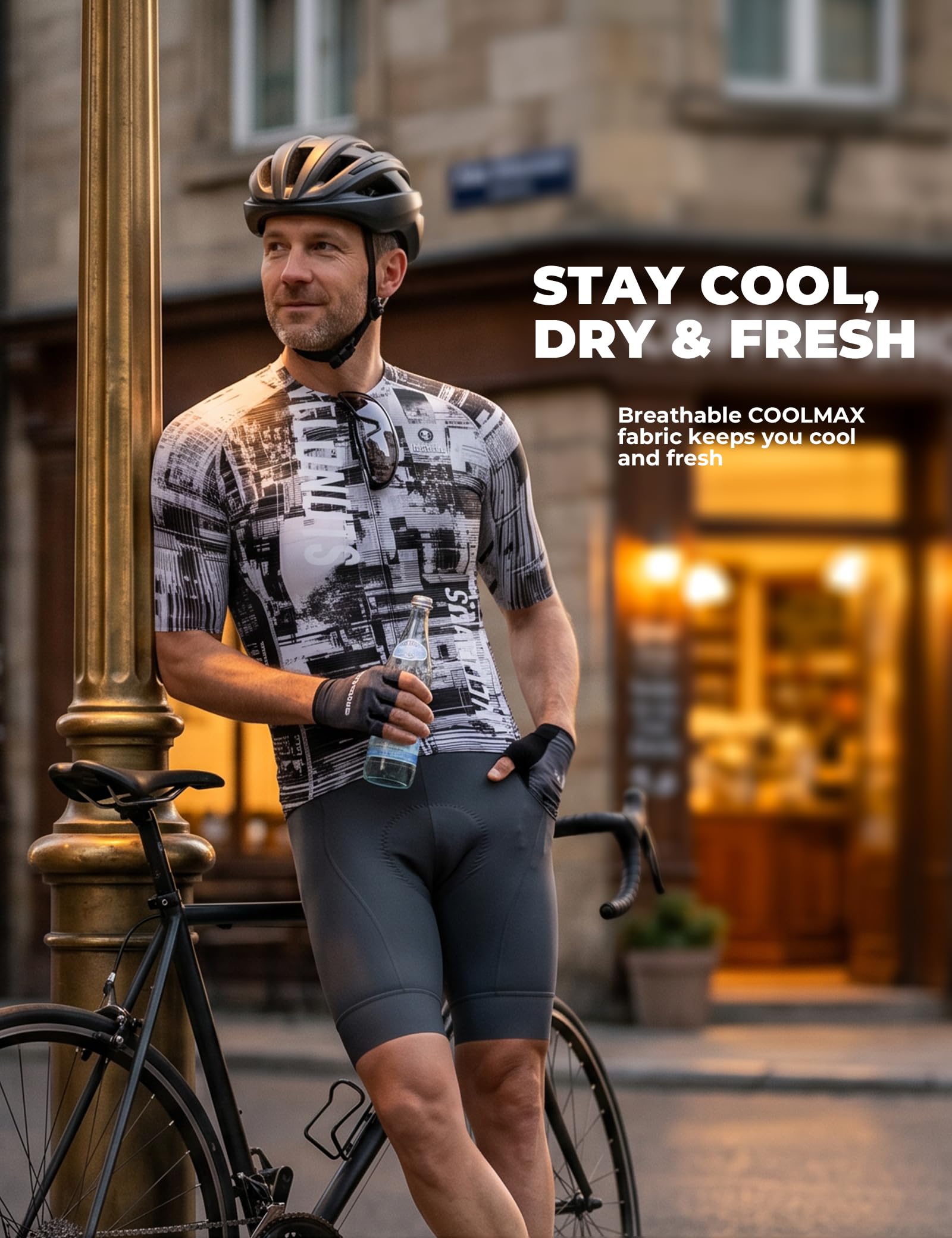 Radtrikot Herren Kurzarm, Atmungsaktives und Schnelltrocknendes Fahrradtrikot, Reißverschluss und 3 Rückentaschen, Radshirt für Rennrad und MTB