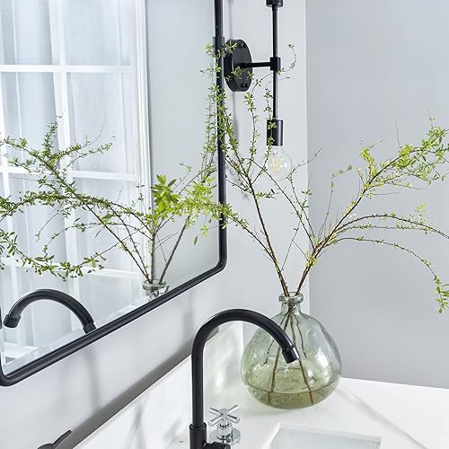 Miniatura 6 de TEHOME Espejo pivote horizontal, espejo de inclinación negro para baño, espejo de baño rectangular con marco de metal biselado, 35 x 23 pulgadas